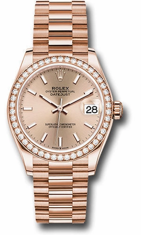 Rolex Everose Gold Datejust 31 Watch - Diamond Bezel - Ros Index Dial - President Bracelet 278285RBR rsip