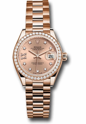 Rolex Everose Gold Lady-Datejust Watch - Diamond Bezel - Ros Star Diamond Roman 9 Dial - President Bracelet - 279135rbr rs9dix8dp