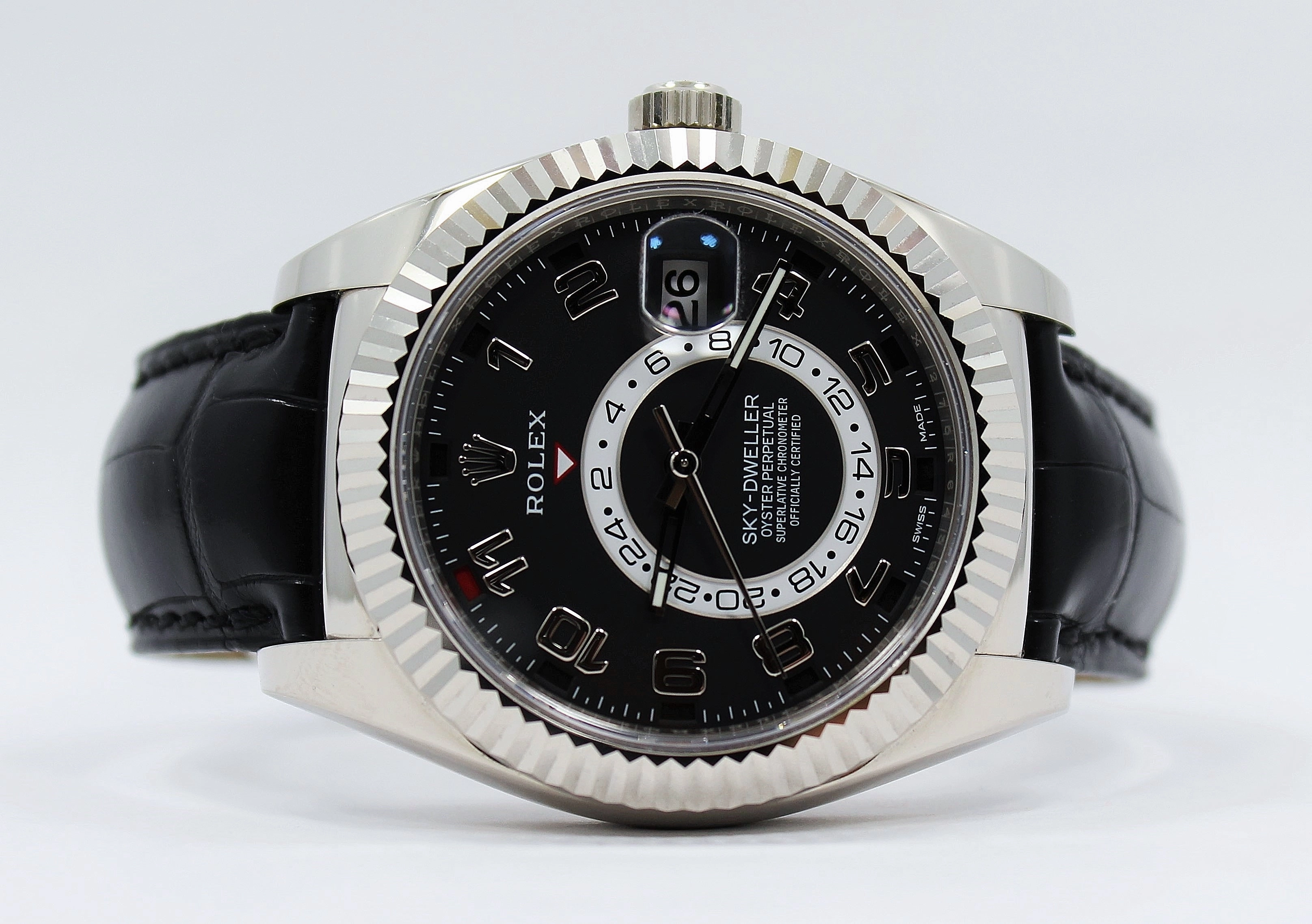 Rolex Sky-Dweller 18K White Gold 326139 BLKARS On Black Lather BOX/PAPERS