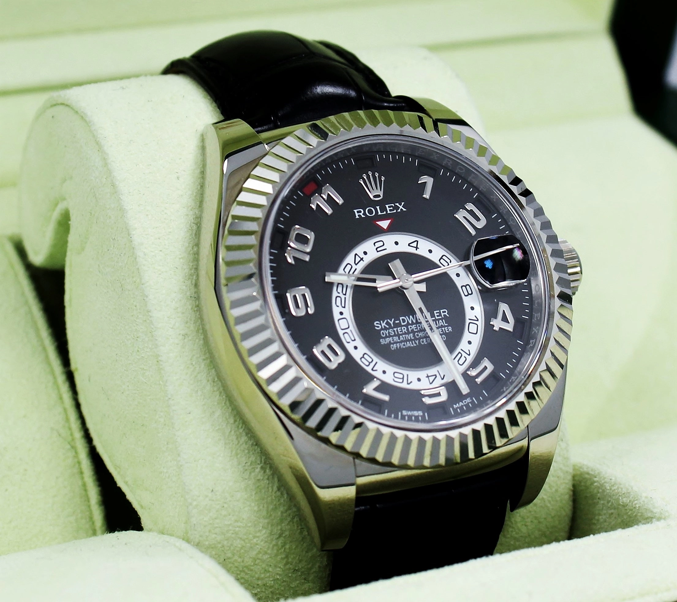 Rolex Sky-Dweller 18K White Gold 326139 BLKARS On Black Lather BOX/PAPERS