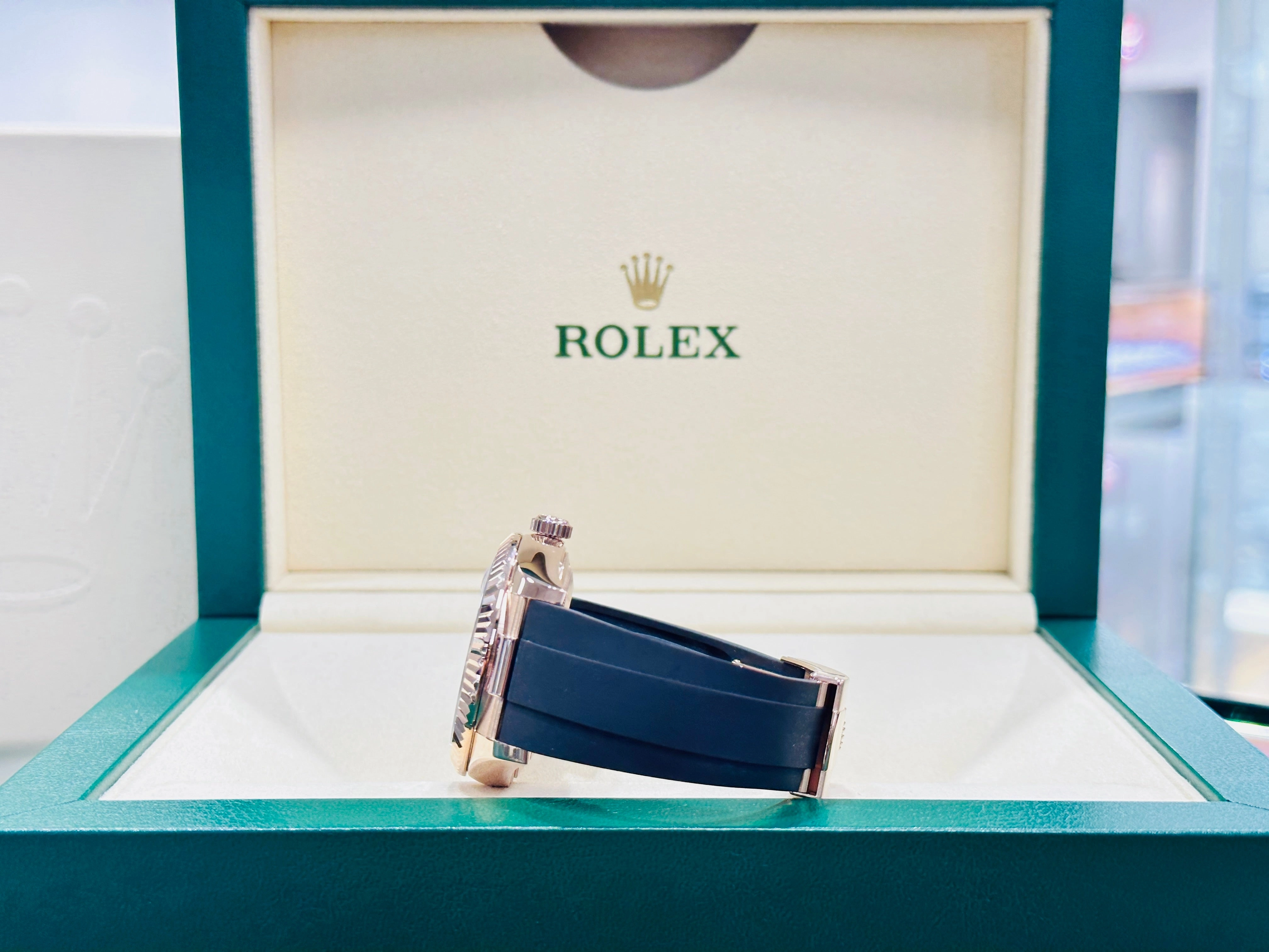 Rolex Sky-Dweller 326235 18k EverRose Gold Rhodium Dial 42 OysterFlex Box and Papers