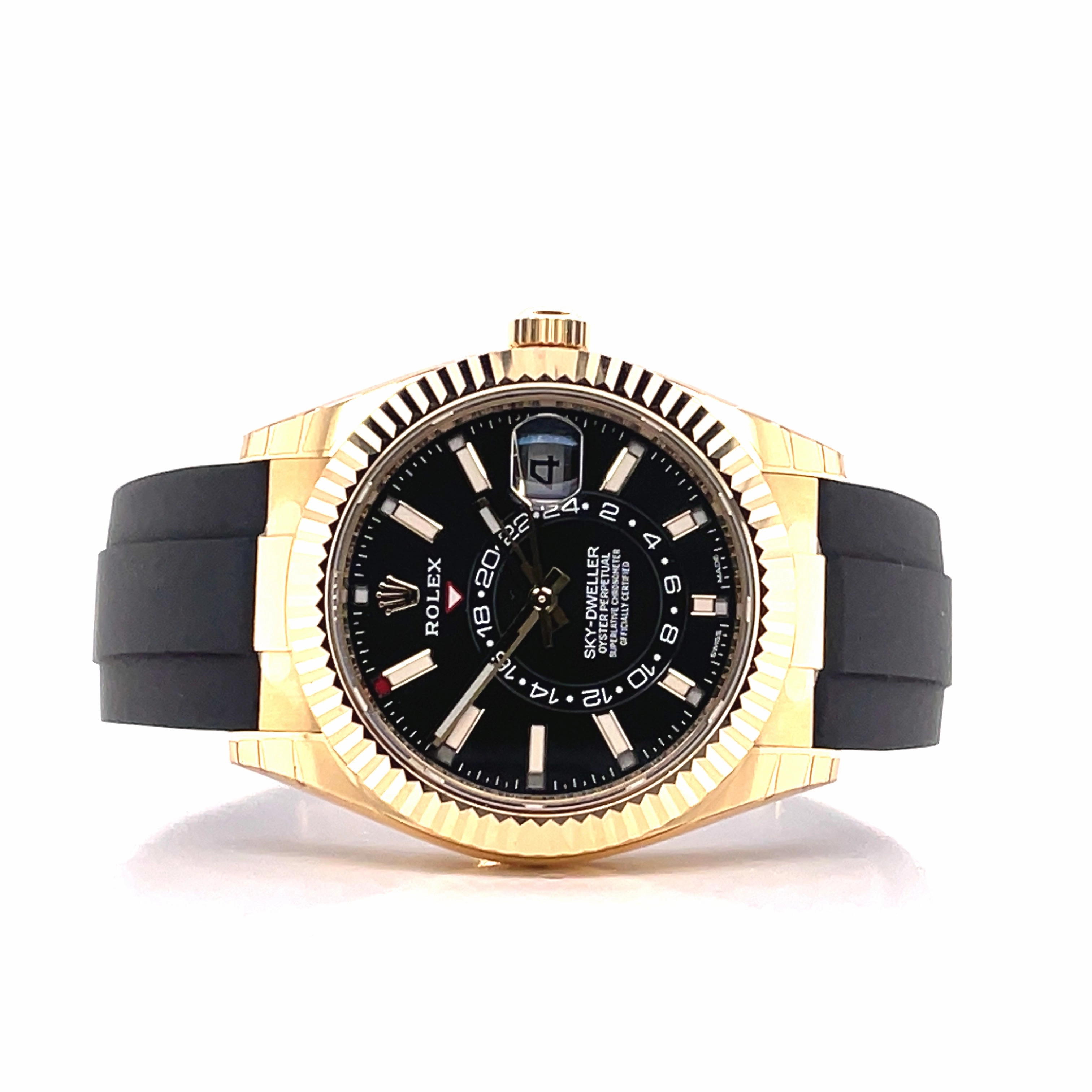 Rolex Sky-Dweller 326238 Yellow Gold Black Dial Oyster Flex Box and Papers Unworn