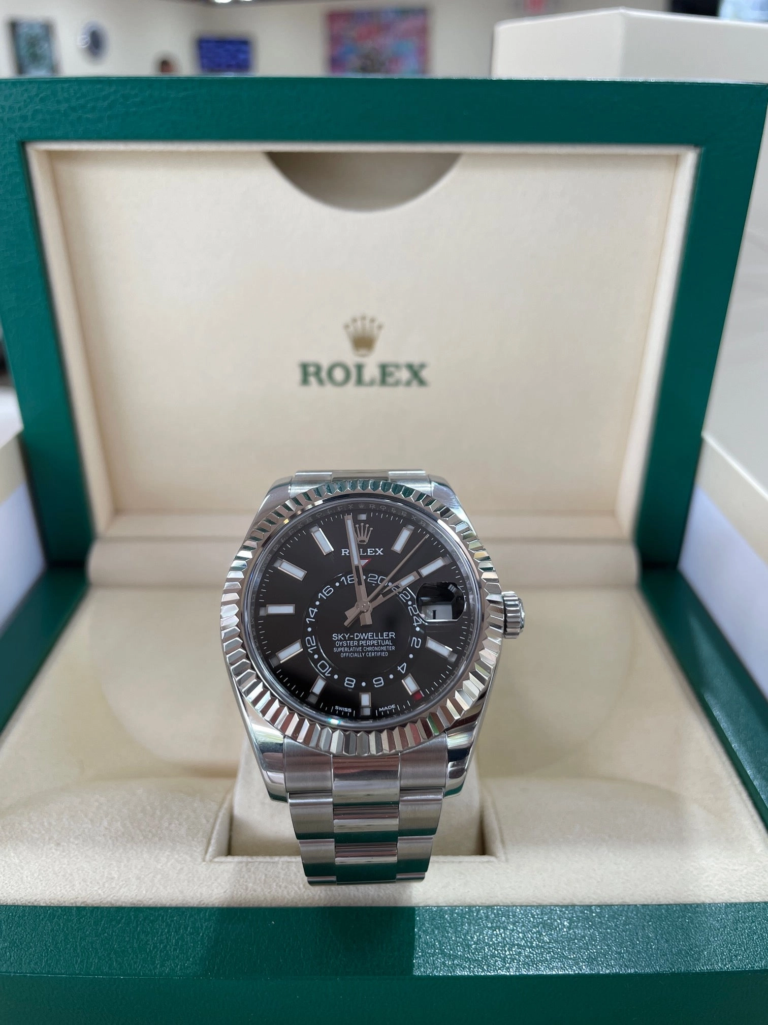 Rolex Sky-Dweller 326934 Black Dial Oyster Box and Papers PreOwned