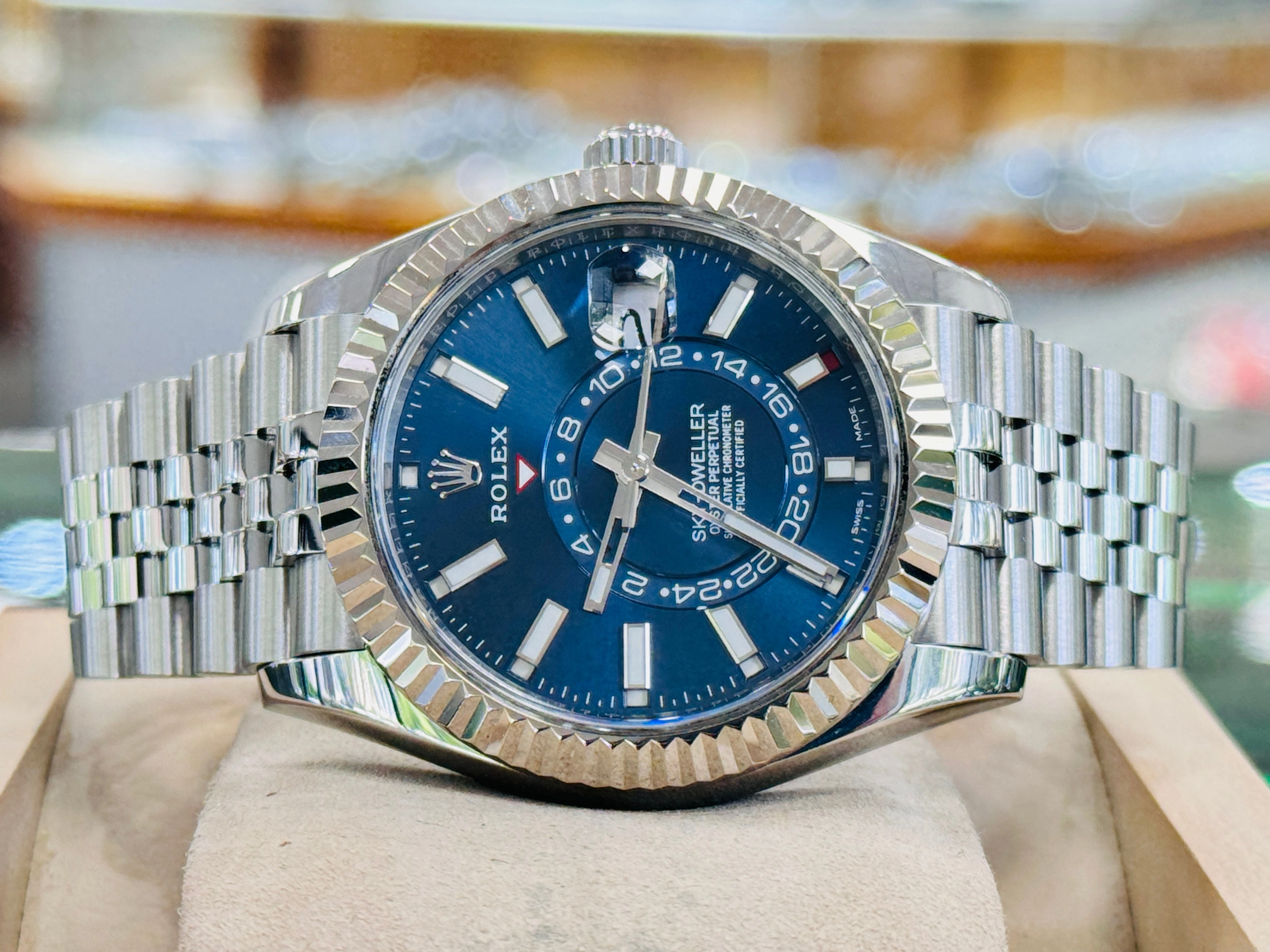 Rolex Sky-Dweller 326934 Blue Dial Jubilee Bracelet Box and Papers MINT