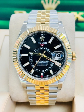 Rolex Sky-Dweller 336933 18K Yellow Gold & Stainless Steel Black Dial Box/Papers MINT