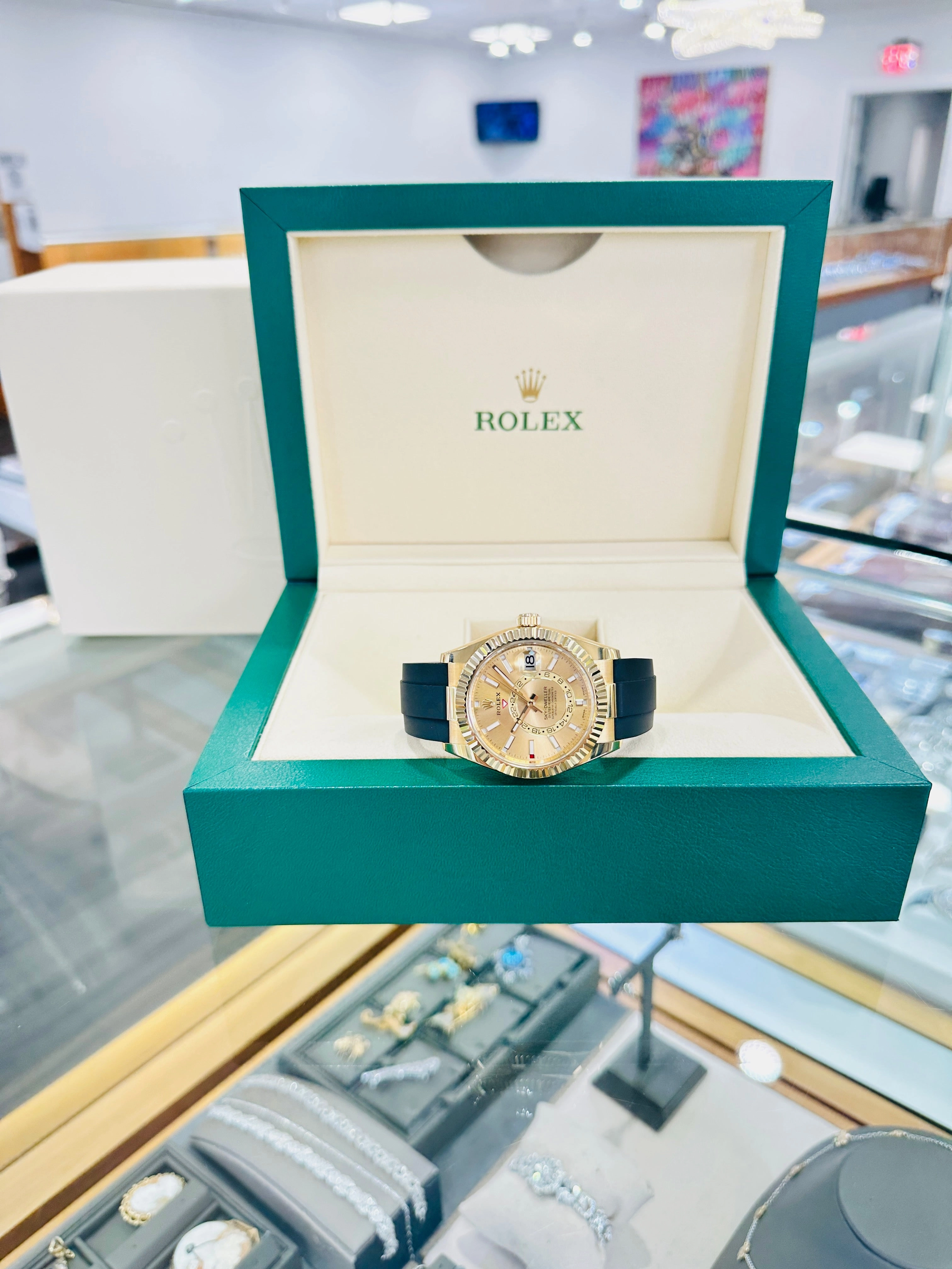Rolex Sky-Dweller 42 Oysterflex 326238 Yellow Gold Champagne Dial Box and Paper PreOwned
