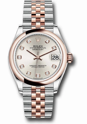 Rolex Steel and Everose Gold Datejust 31 Watch - Domed Bezel - Ros Diamond Dial - Jubilee Bracelet 278241 sdj