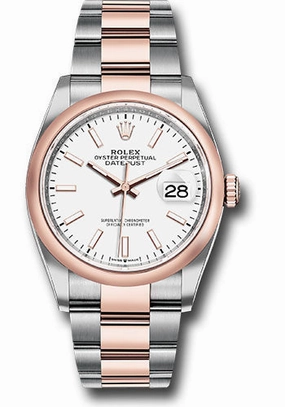 Rolex Steel and Everose Rolesor Datejust 36 Watch - Domed Bezel - White Index Dial - Oyster Bracelet - 126201 wio