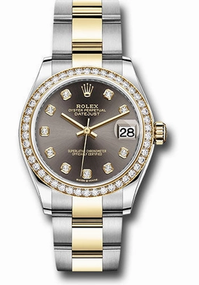 Rolex Steel and Yellow Gold Datejust 31 Watch - Diamond Bezel - Dark Grey Diamond Dial - Oyster Bracelet 278383RBR dkgdo