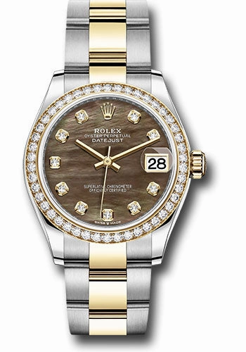 Rolex Steel and Yellow Gold Datejust 31 Watch - Diamond Bezel - Dark Mother-of-Pearl Diamond Dial - Oyster Bracelet 278383RBR dkmdo