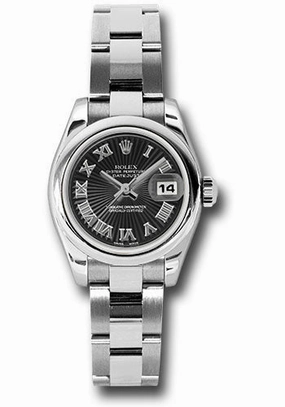 Rolex Steel Lady-Datejust 26 Watch - Domed Bezel - Black Sunbeam Roman Dial - Oyster Bracelet - 179160 bksbro