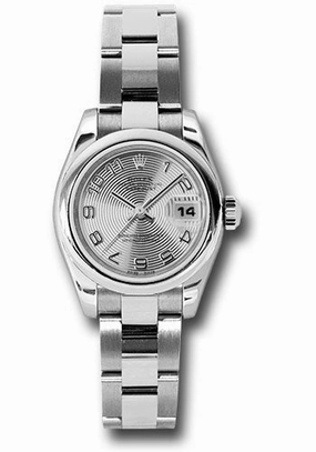 Rolex Steel Lady-Datejust 26 Watch - Domed Bezel - Silver Concentric Arabic Dial - Oyster Bracelet - 179160 scao