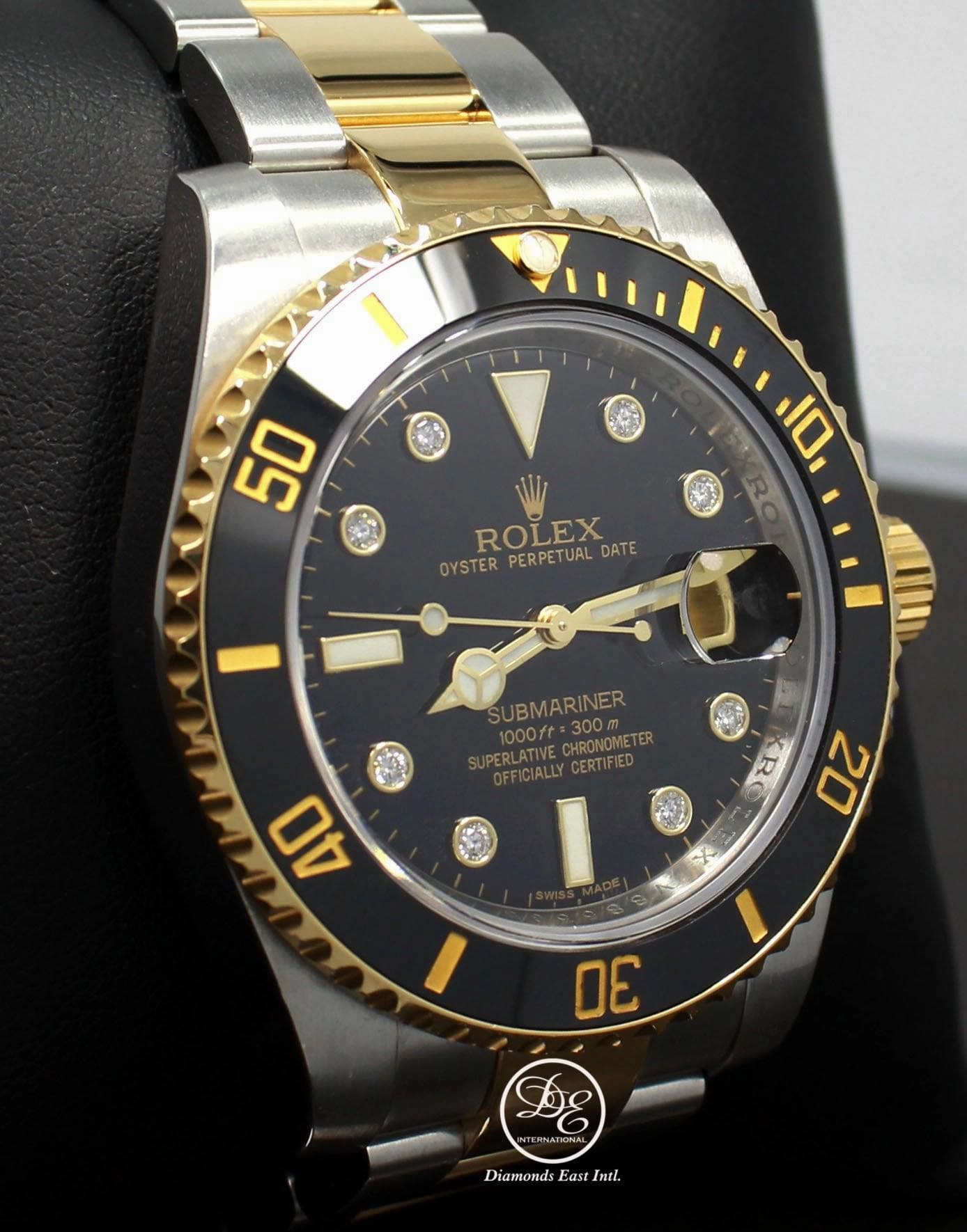 Rolex Submariner 116613 BLKDD 18K Yellow Gold /SS Rare Discontinued Factory Black Diamond Dial Box/Papers