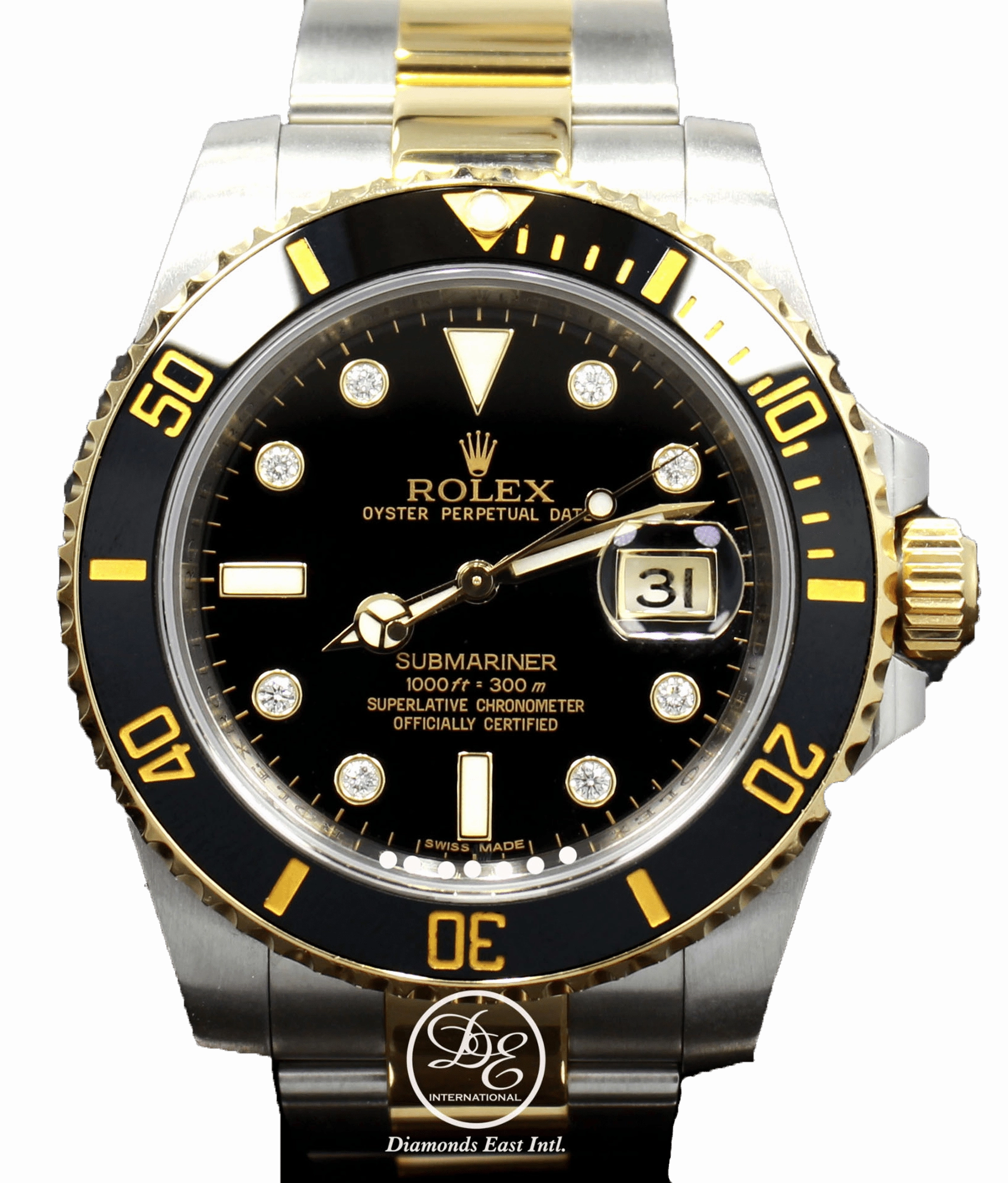 Rolex Submariner 116613 BLKDD 18K Yellow Gold /SS Rare Discontinued Factory Black Diamond Dial Box/Papers