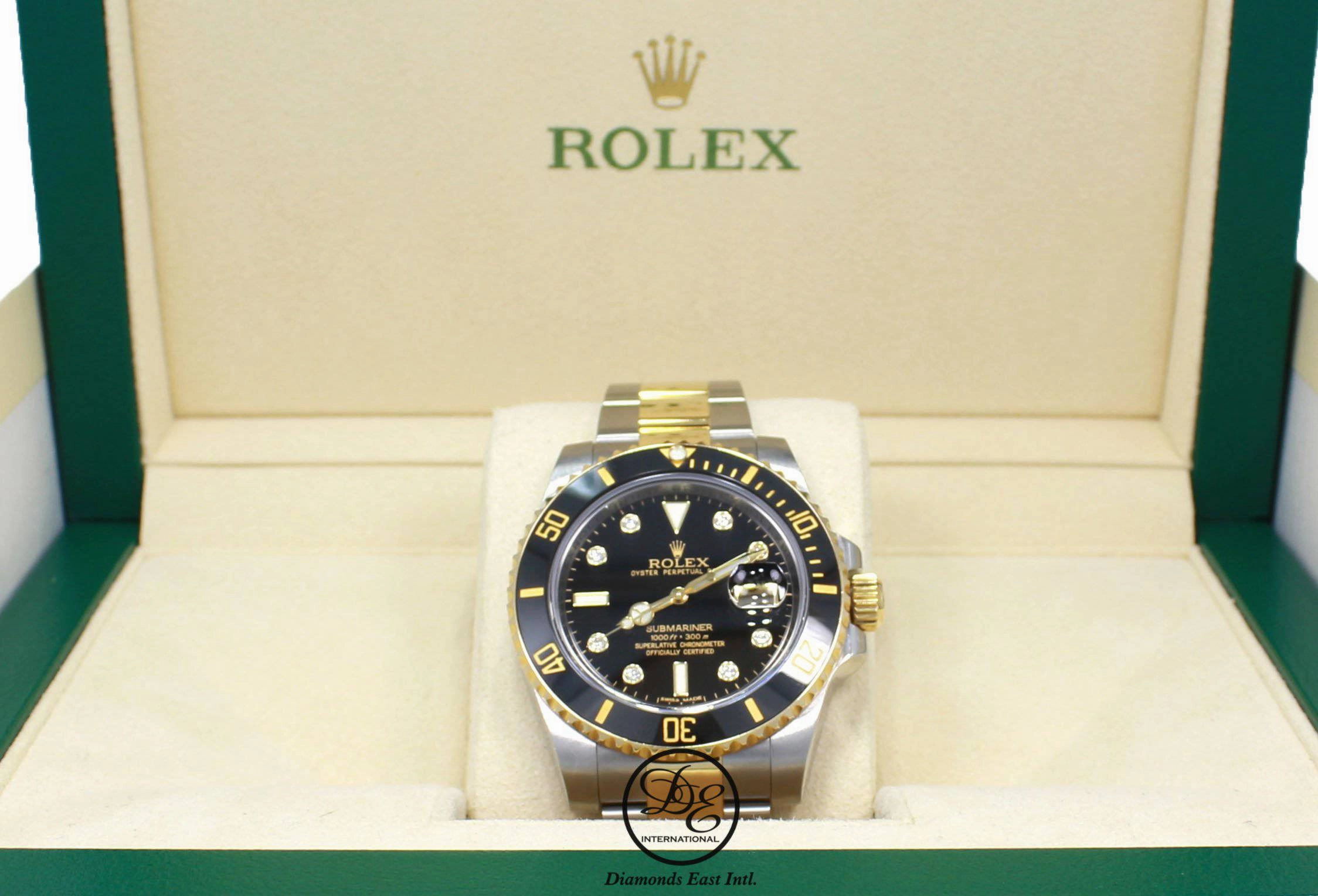 Rolex Submariner 116613 BLKDD 18K Yellow Gold /SS Rare Discontinued Factory Black Diamond Dial Box/Papers