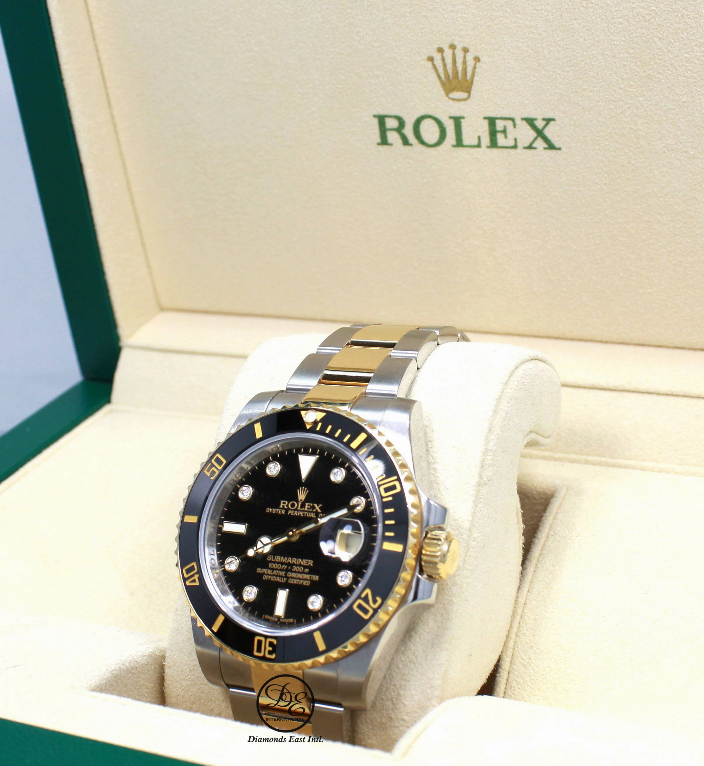 Rolex Submariner 116613 BLKDD 18K Yellow Gold /SS Rare Discontinued Factory Black Diamond Dial Box/Papers