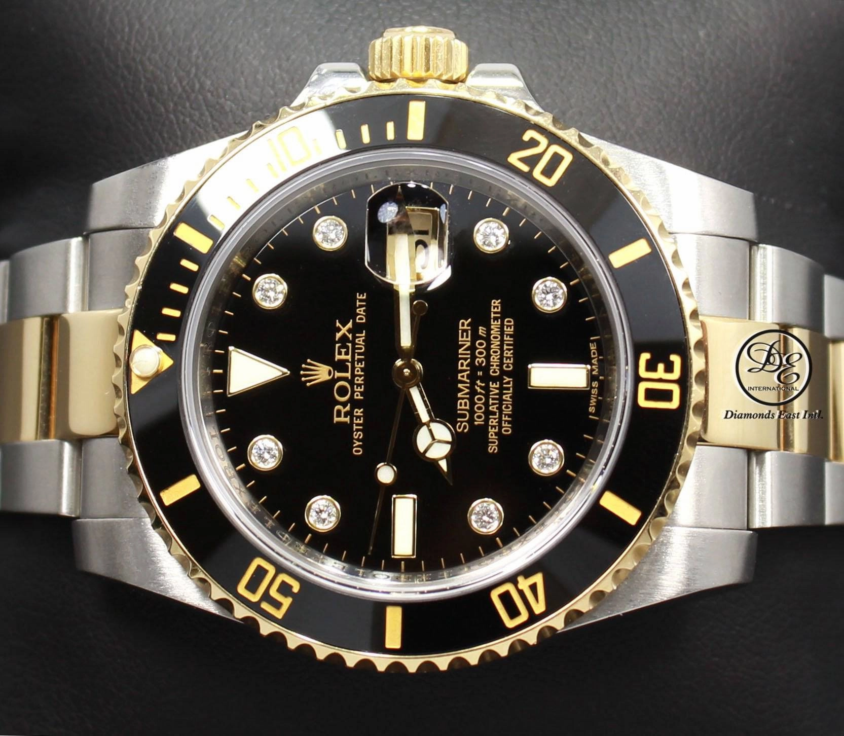 Rolex Submariner 116613 BLKDD 18K Yellow Gold /SS Rare Discontinued Factory Black Diamond Dial Box/Papers