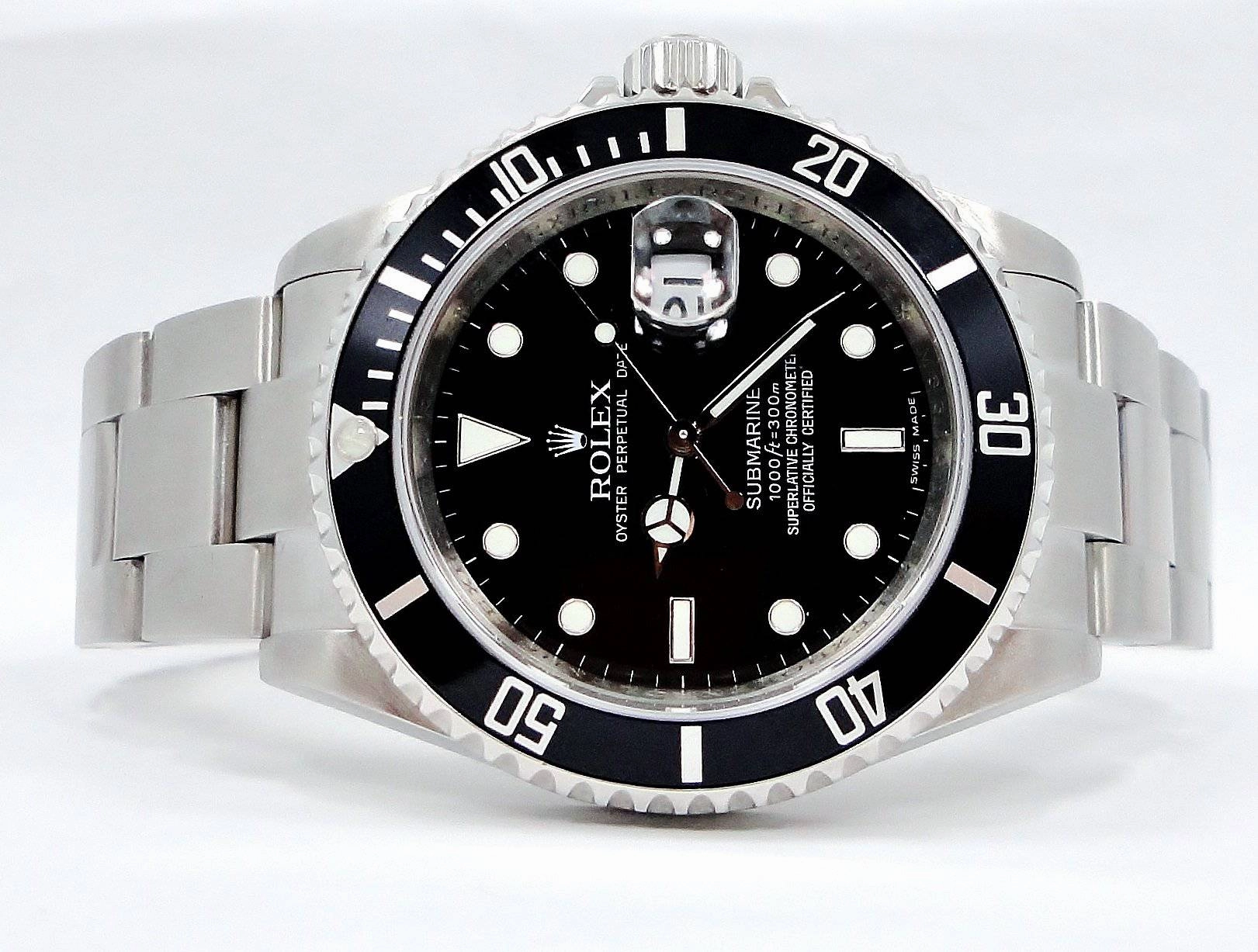 ROLEX Submariner 16610 Oyster Date SS Black Dial Watch BEZEL ENGRAVED MODEL