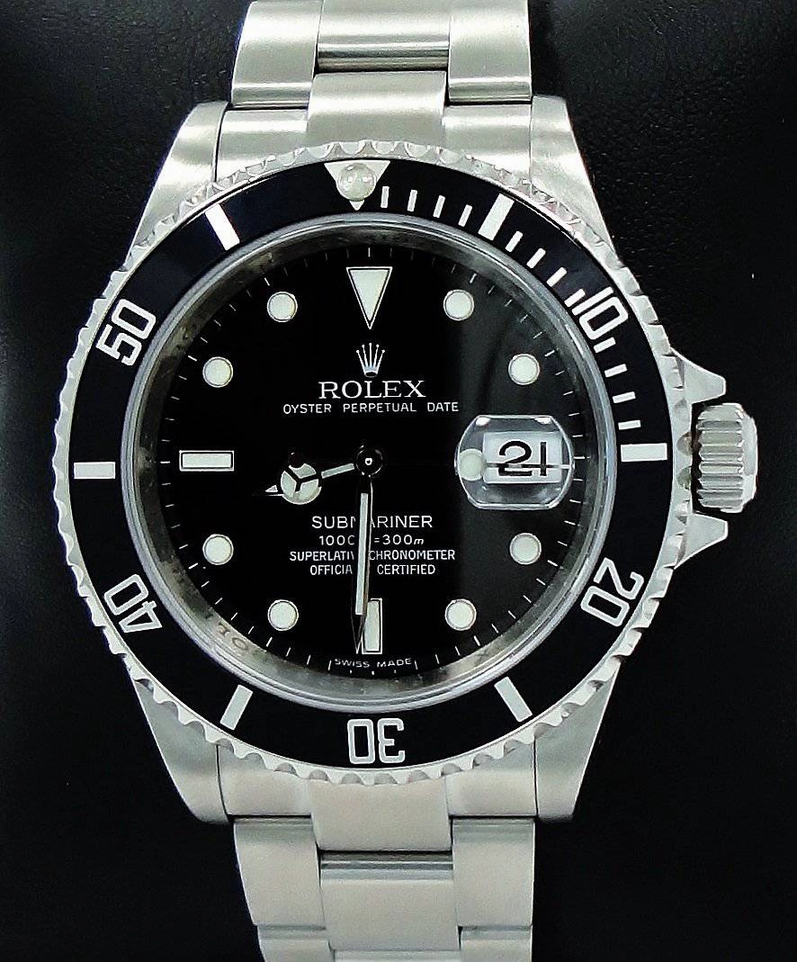 ROLEX Submariner 16610 Oyster Date SS Black Dial Watch BEZEL ENGRAVED MODEL