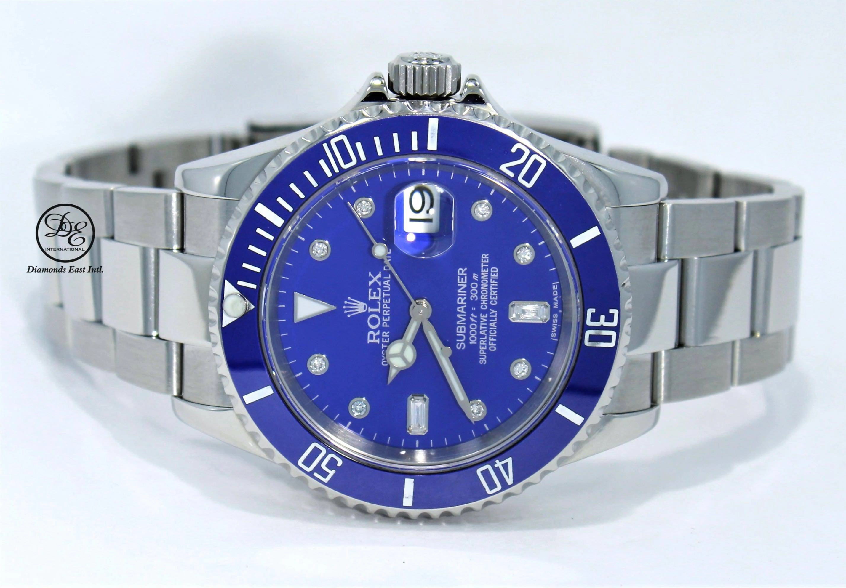 Rolex Submariner 16610 Steel Blue Dial and Blue Bezel Diamond Dial Watch MINT