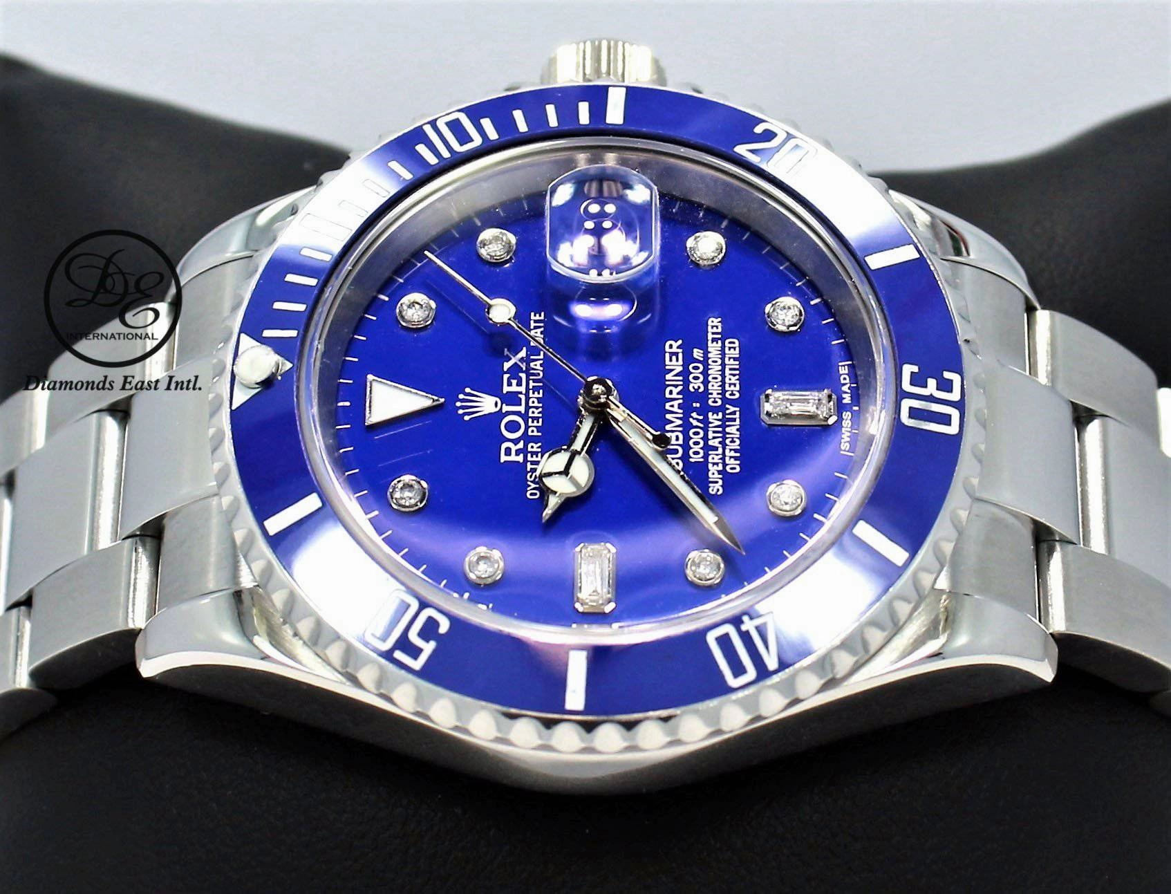 Rolex Submariner 16610 Steel Blue Dial and Blue Bezel Diamond Dial Watch MINT