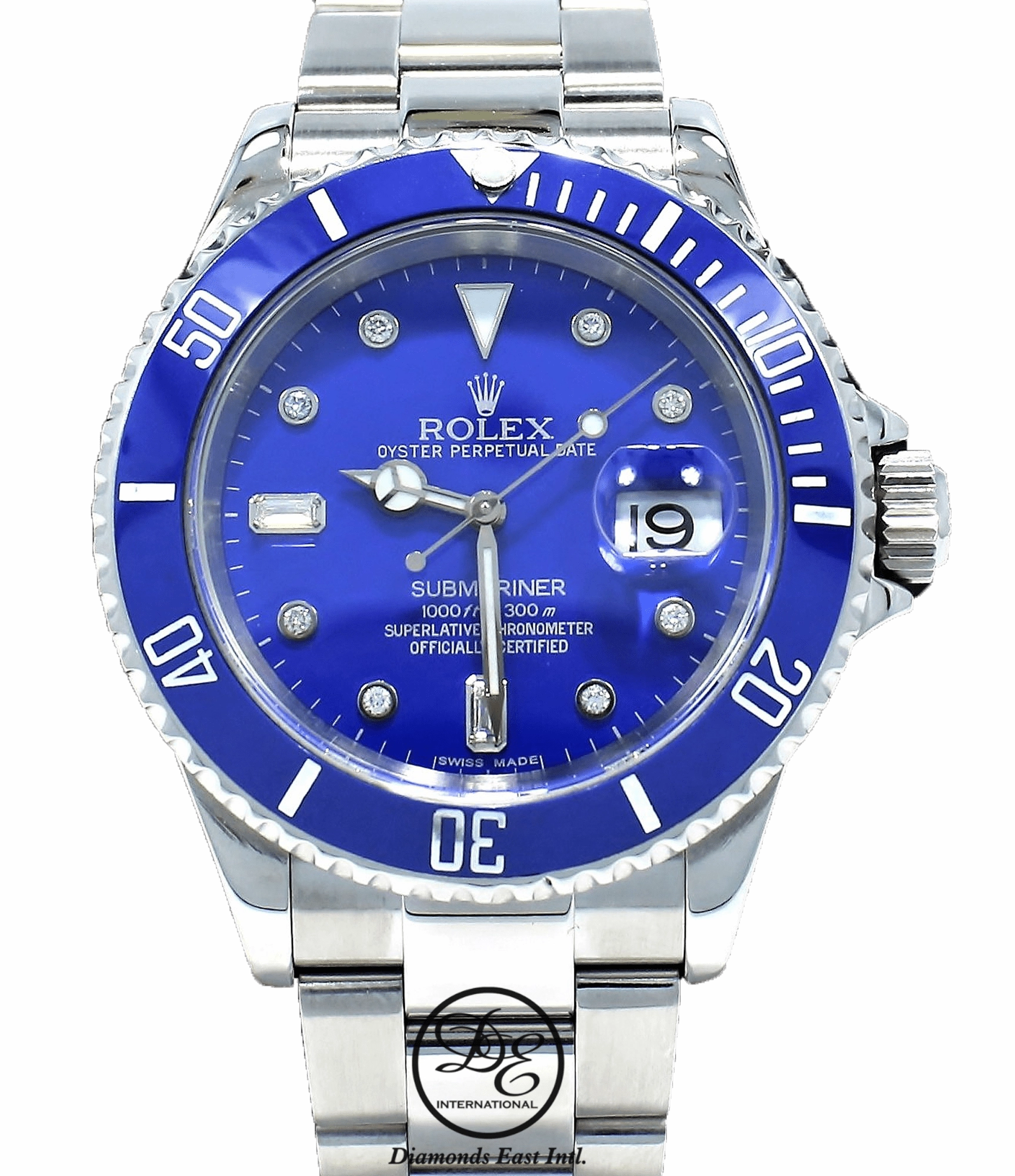 Rolex Submariner 16610 Steel Blue Dial and Blue Bezel Diamond Dial Watch MINT