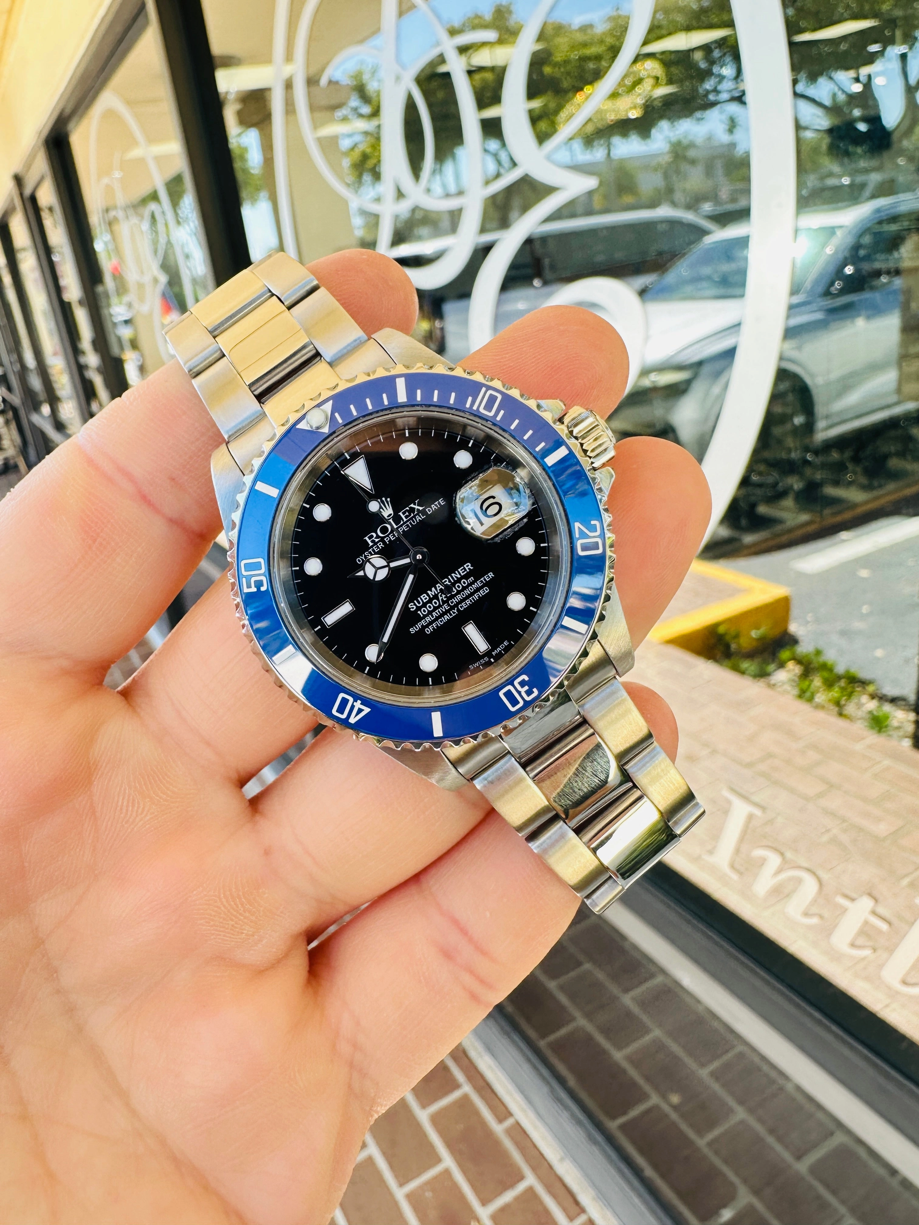 Rolex Submariner 16610 Steel Custom Blue Ceramic Bezel Watch MINT