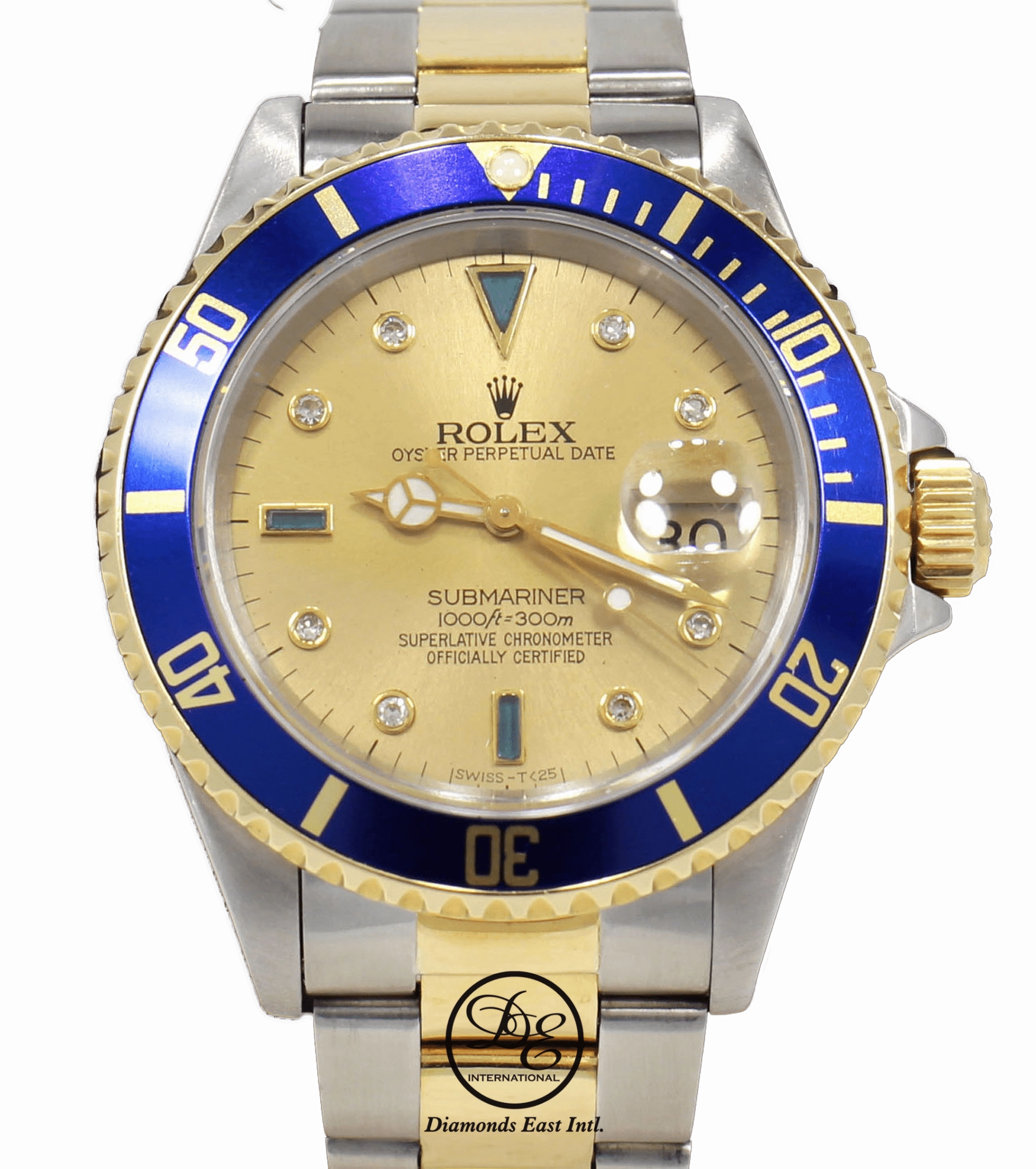 Rolex Submariner 16613 18k Yellow Gold/SS Blue Sapphires & Diamonds Dial