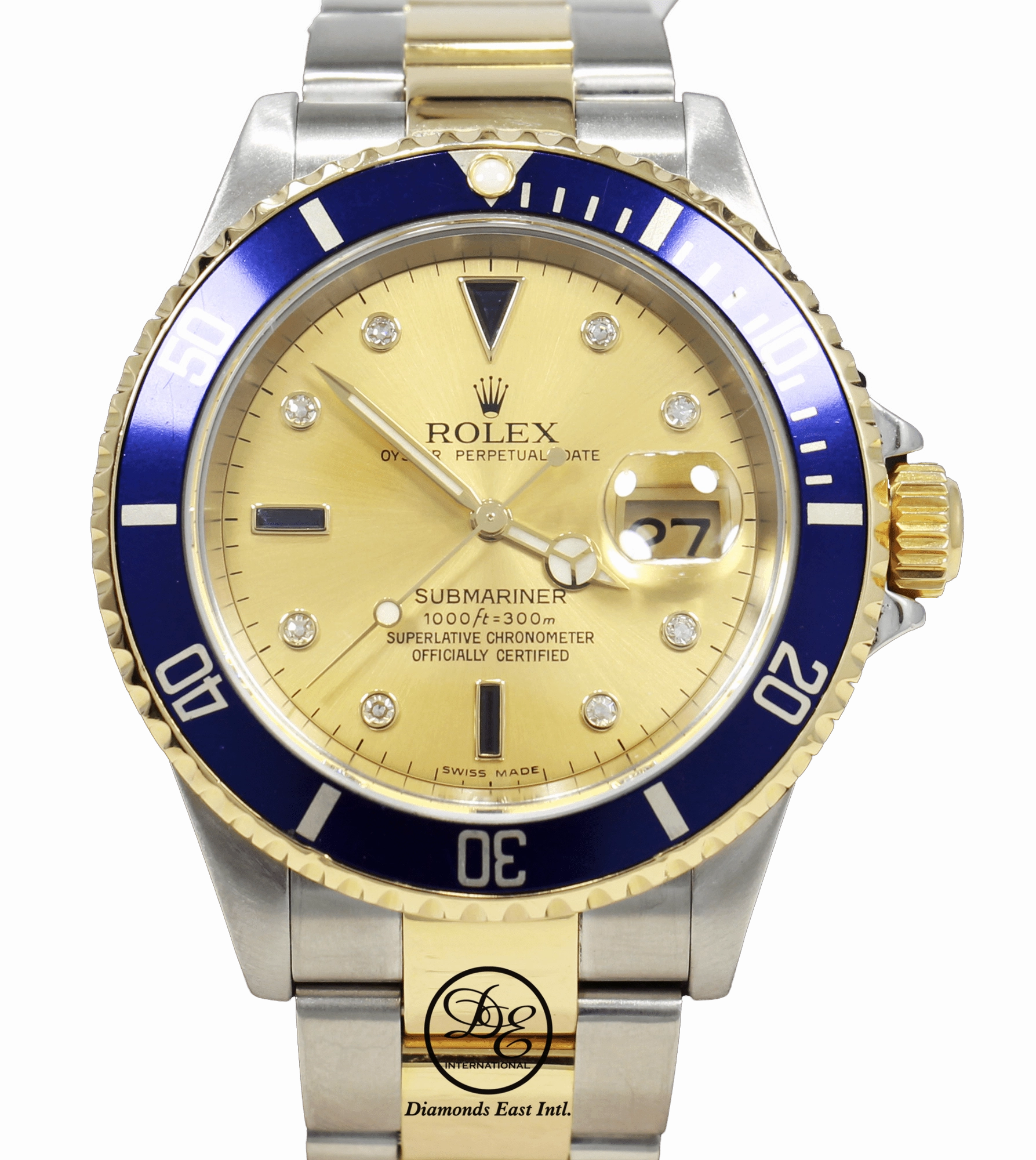 Rolex Submariner 16613 18k Yellow Gold/SS FACTORY SERTI Sapphires/Diamonds BOX/PAPERS