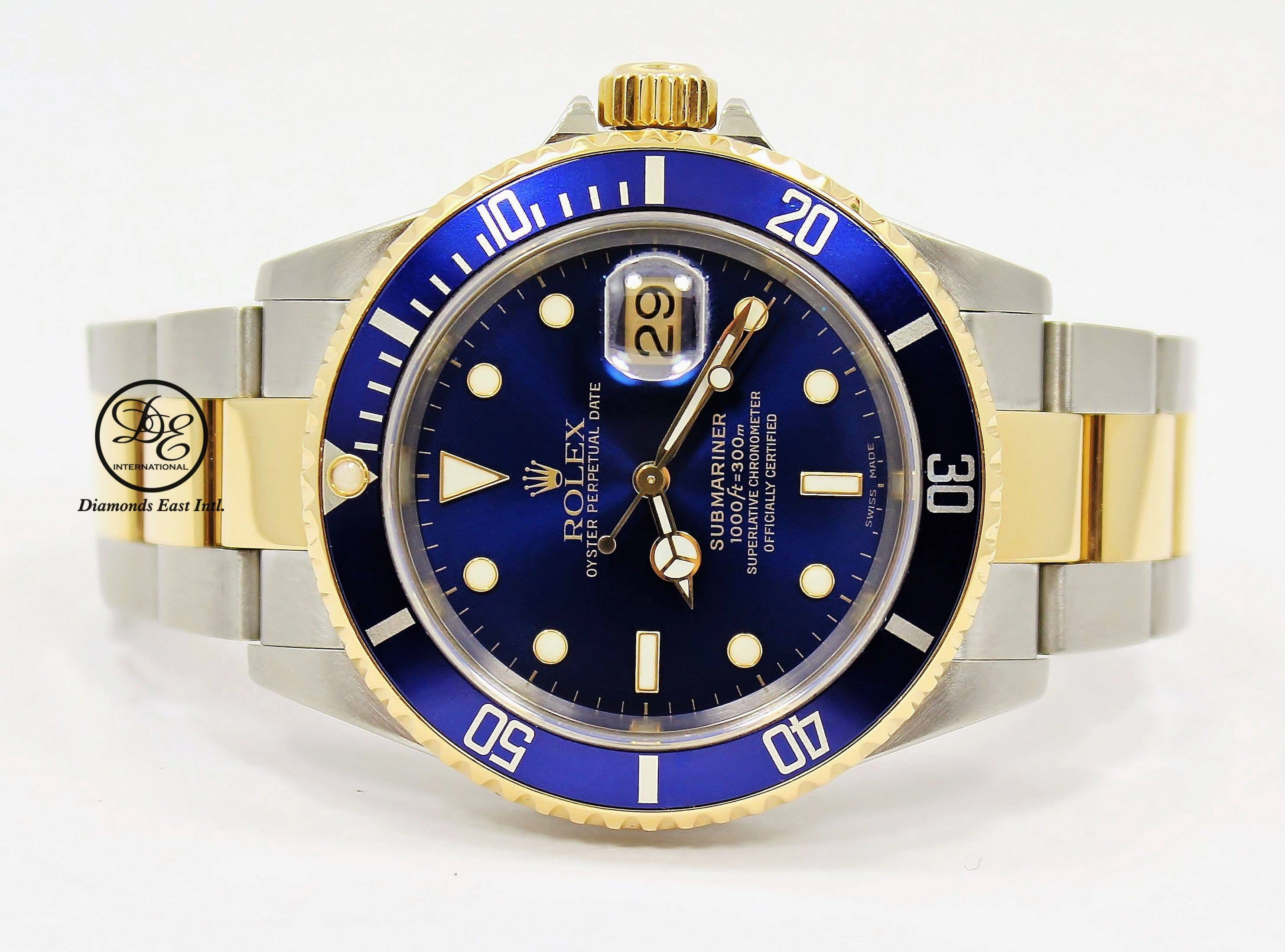 Rolex Submariner 16613 18K Yellow Gold /Steel Blue Bezel Watch BOX/PAPERS