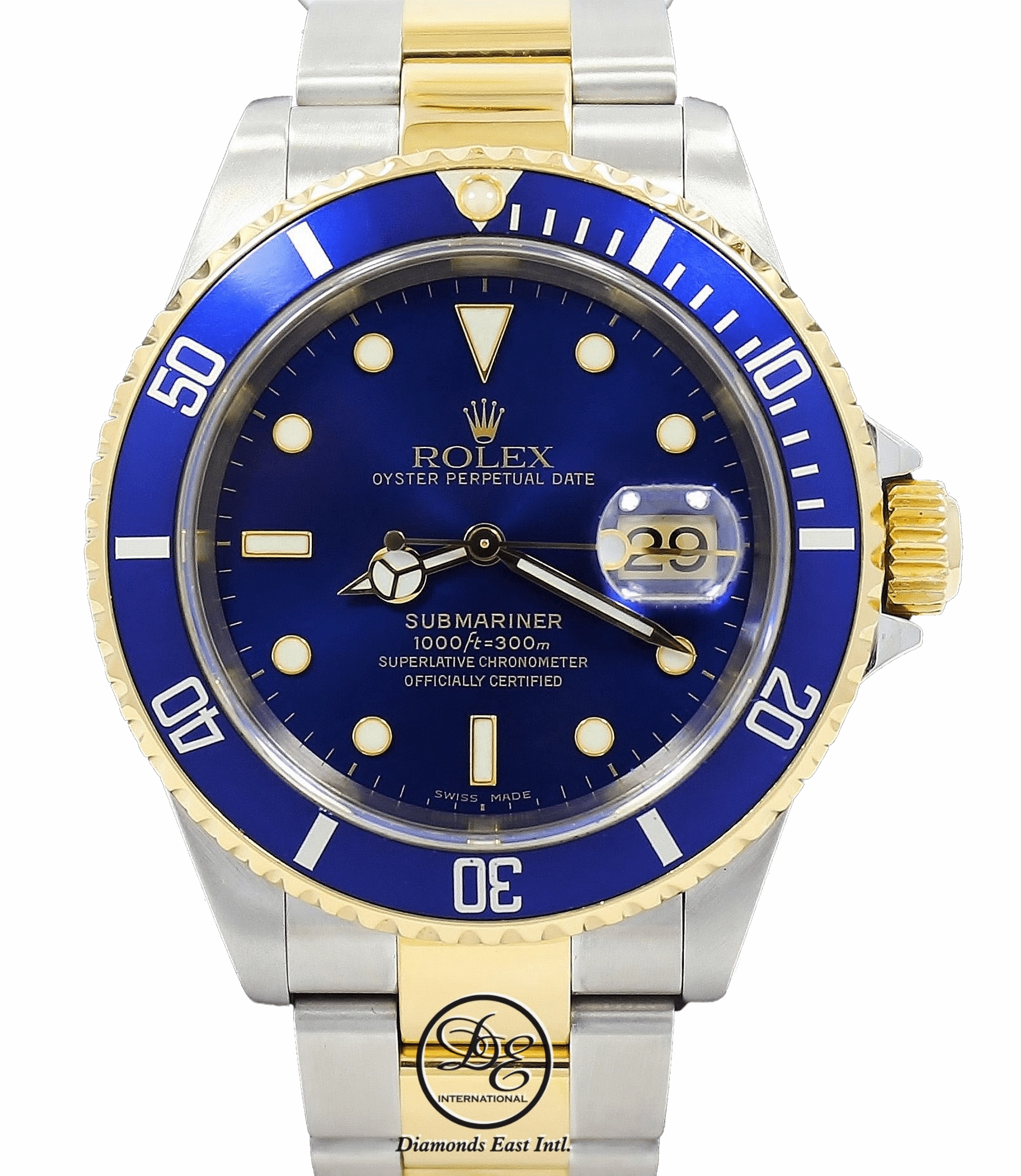 Rolex Submariner 16613 18K Yellow Gold /Steel Blue Bezel Watch BOX/PAPERS