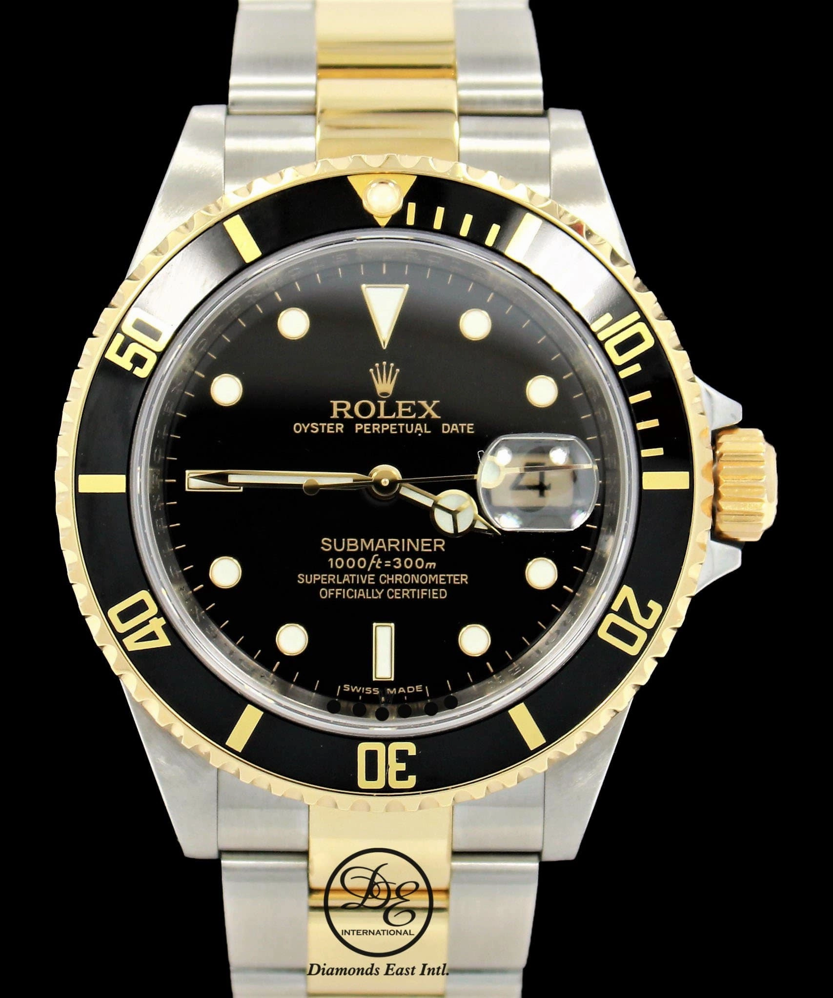 ROLEX Submariner 16613LN 18K Yellow Gold /Steel Black Bezel BOX/PAPER