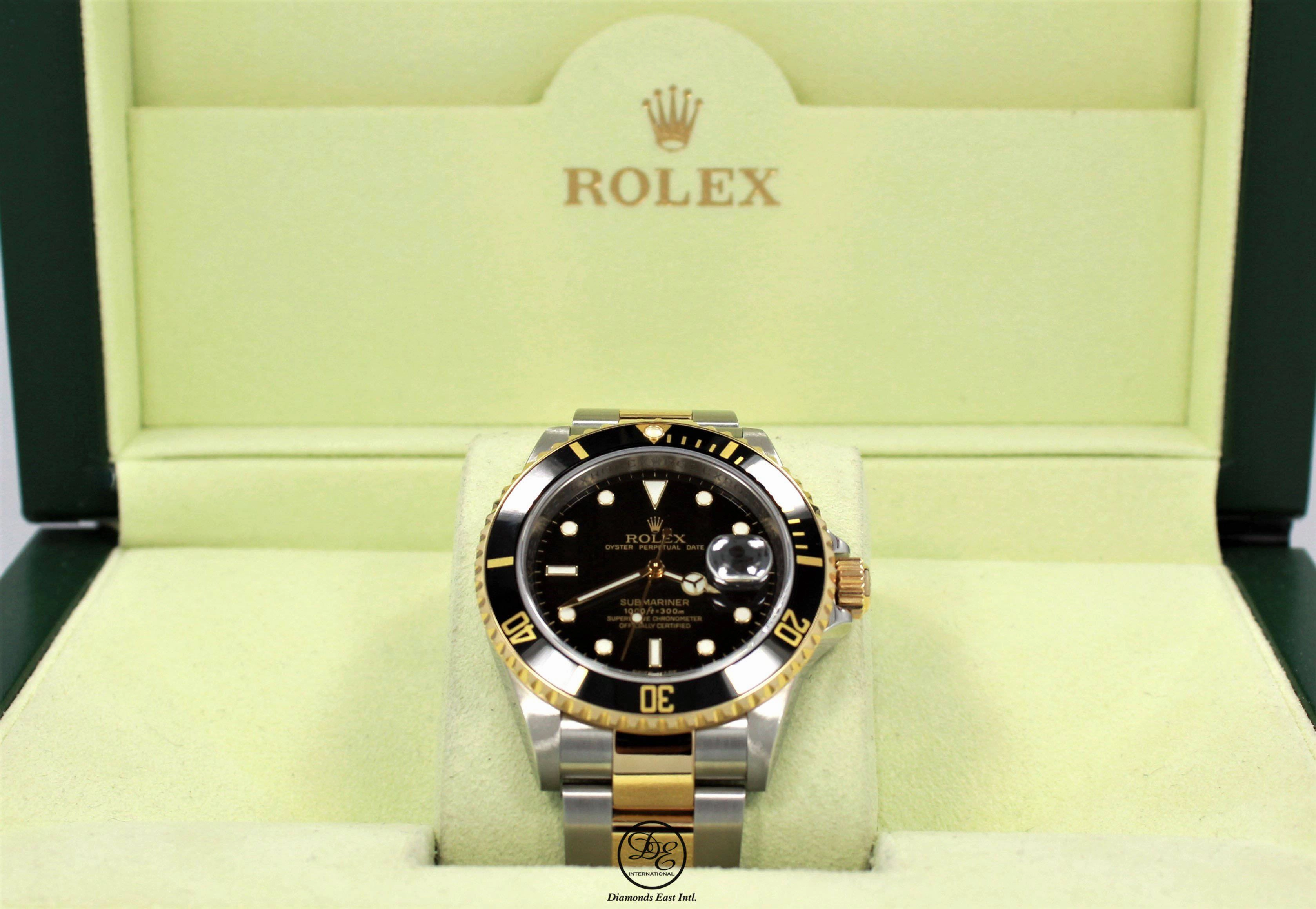 ROLEX Submariner 16613LN 18K Yellow Gold /Steel Black Bezel BOX/PAPER