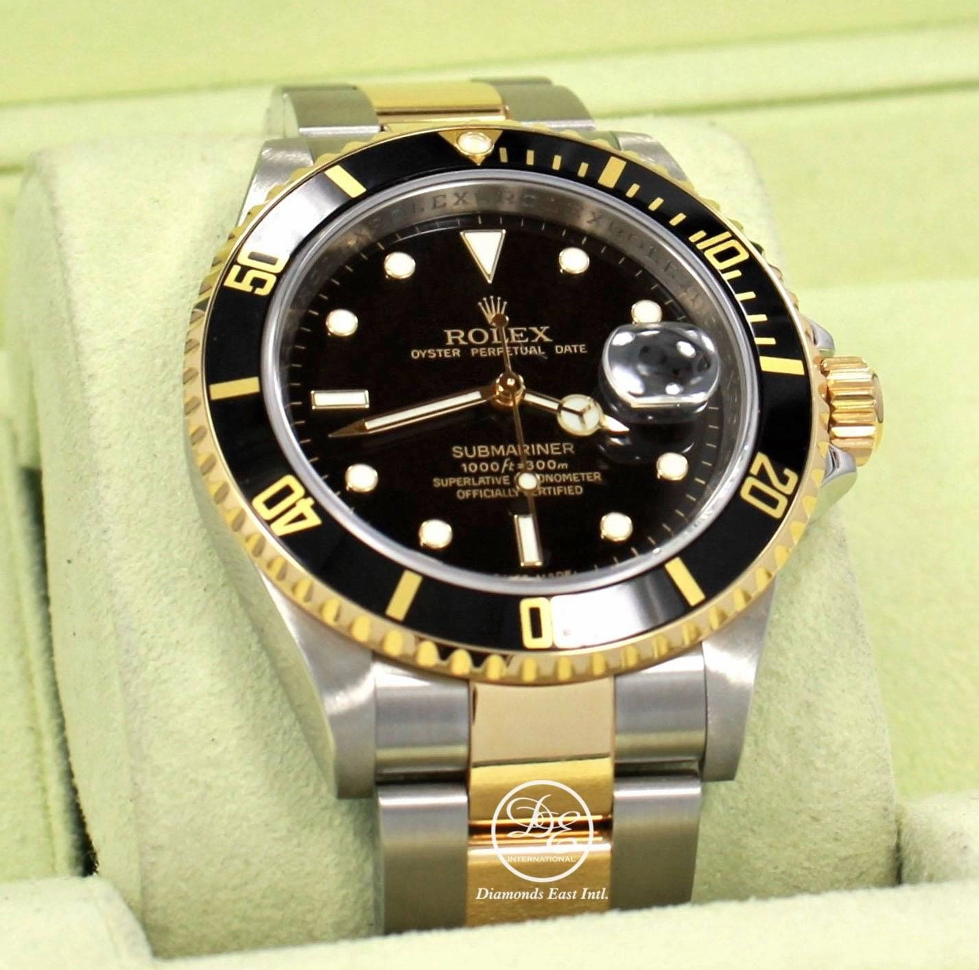ROLEX Submariner 16613LN 18K Yellow Gold /Steel Black Bezel BOX/PAPER