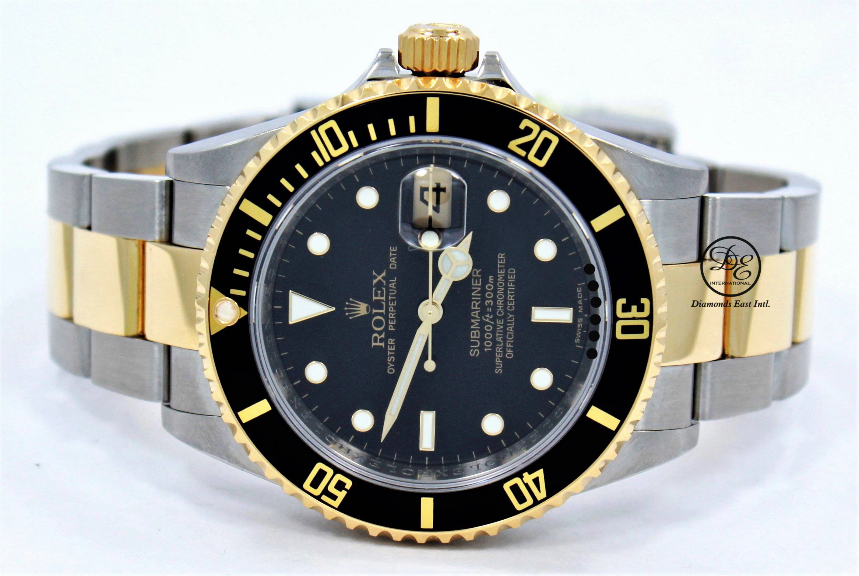 ROLEX Submariner 16613LN 18K Yellow Gold /Steel Black Bezel BOX/PAPER