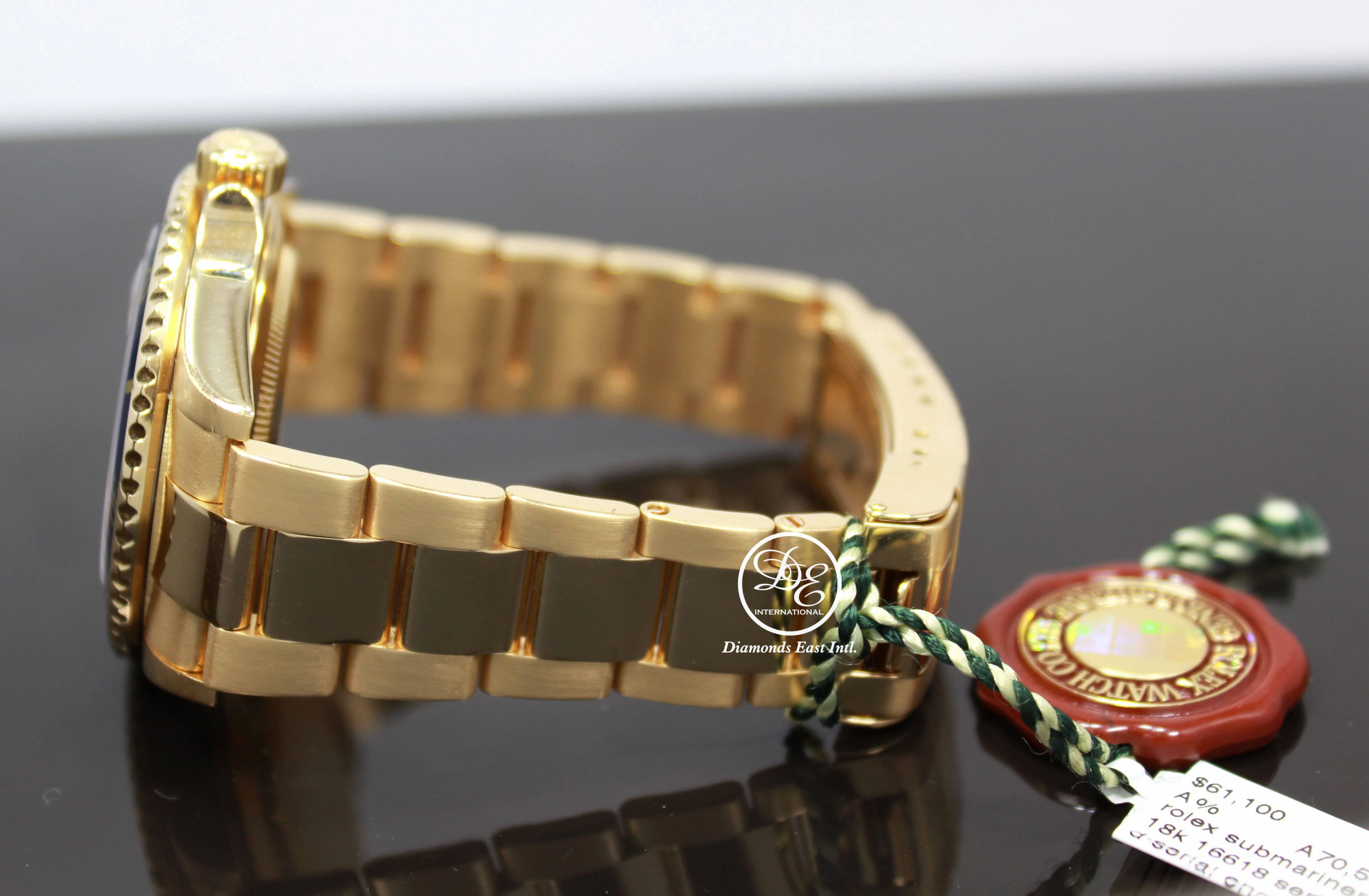 Rolex Submariner 16618 18k Yellow Gold FACTORY SERTI Blue Sapphires Diamonds Dial