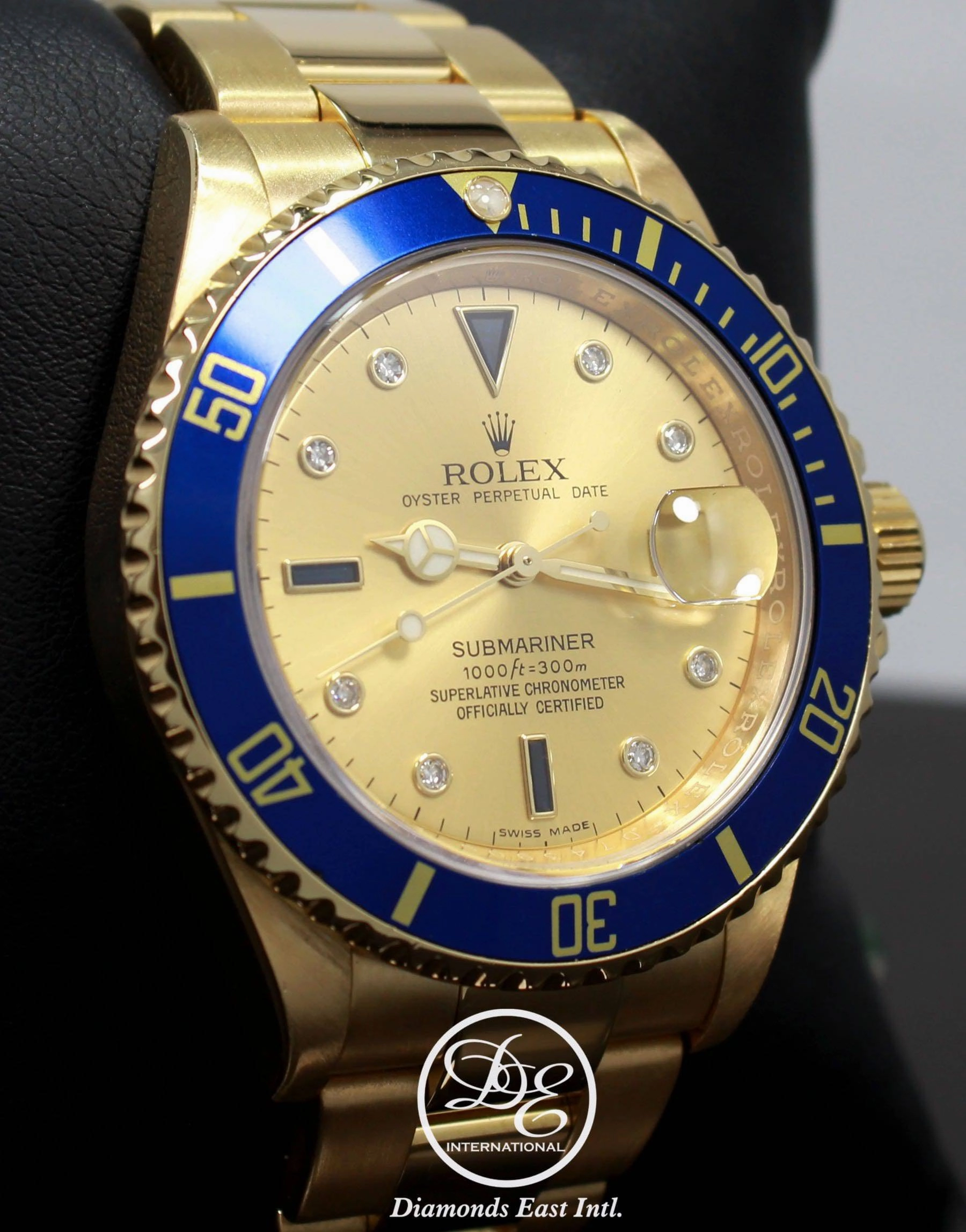 Rolex Submariner 16618 18k Yellow Gold FACTORY SERTI Blue Sapphires Diamonds Dial