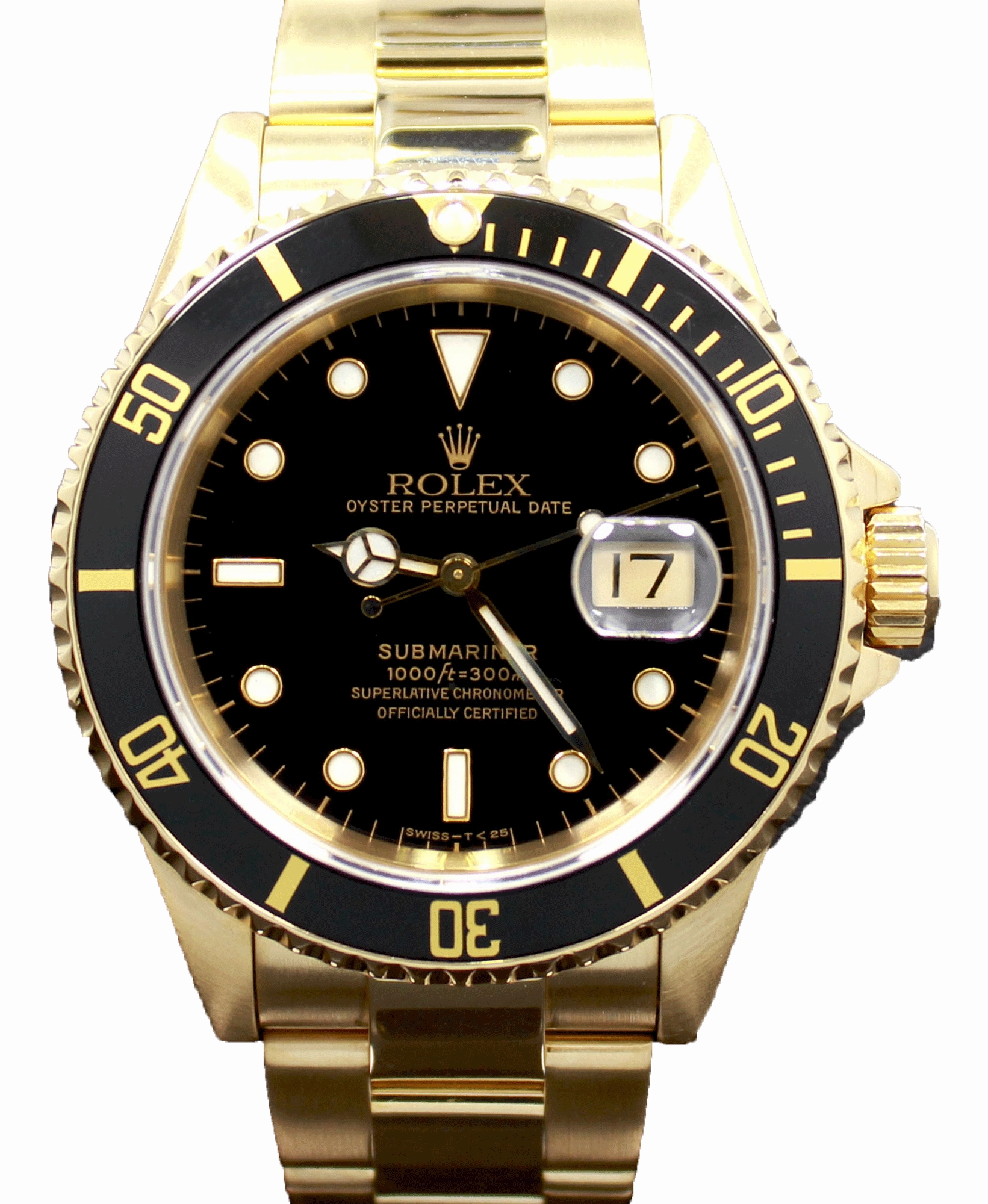 ROLEX Submariner 16618 18k Yellow Gold Oyster Black Dial & Bezel Watch