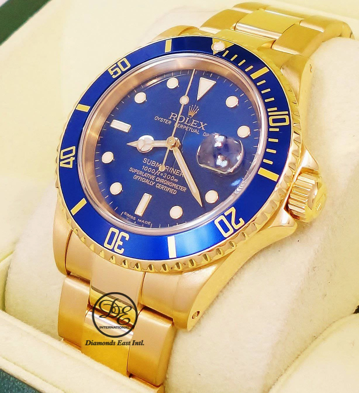 ROLEX Submariner 16618 18k Yellow Gold Oyster Blue Dial & Bezel