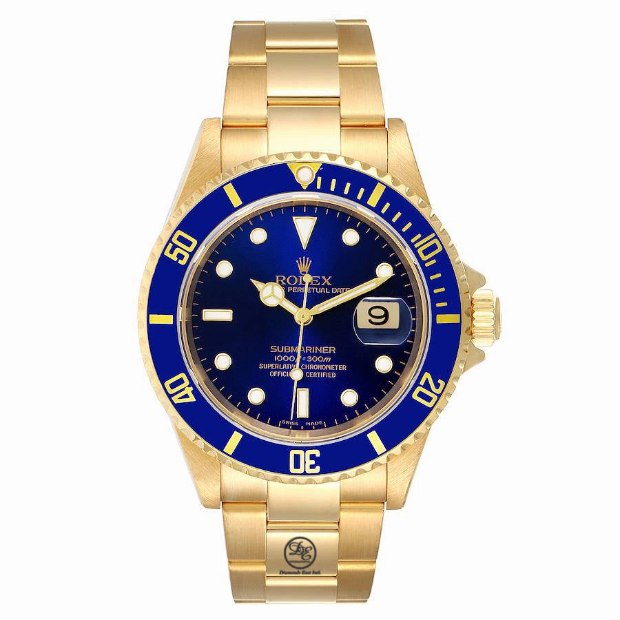 ROLEX Submariner 16618 18k Yellow Gold Oyster Blue Dial & Bezel