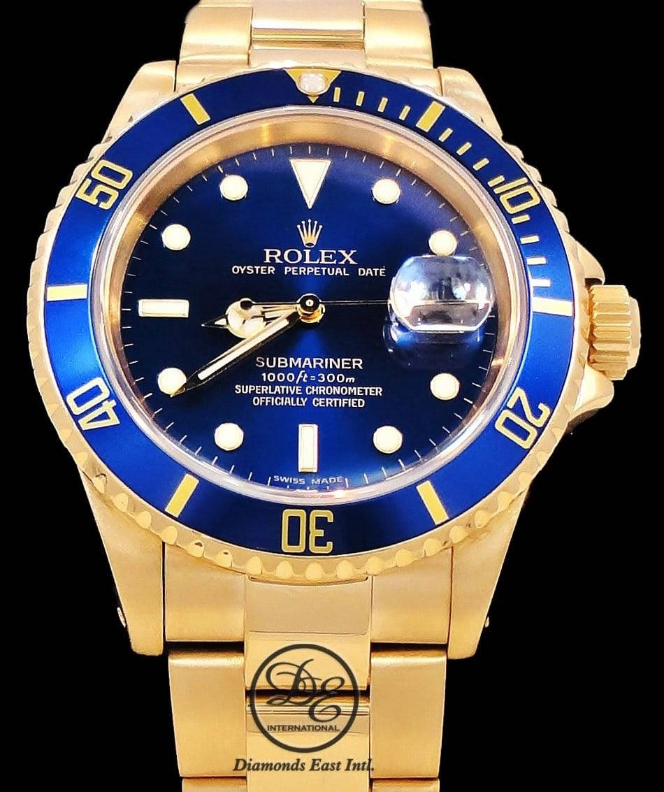 ROLEX Submariner 16618 18k Yellow Gold Oyster Blue Dial & Bezel