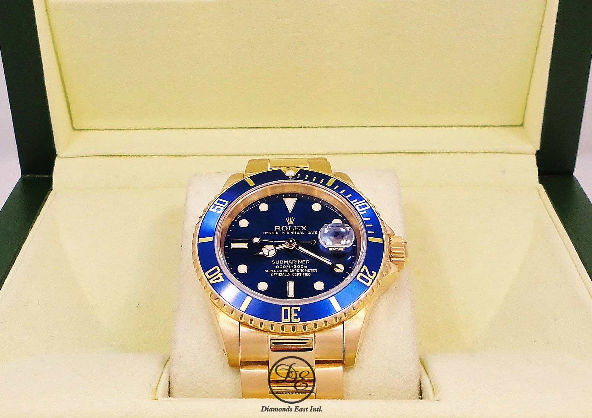 ROLEX Submariner 16618 18k Yellow Gold Oyster Blue Dial & Bezel