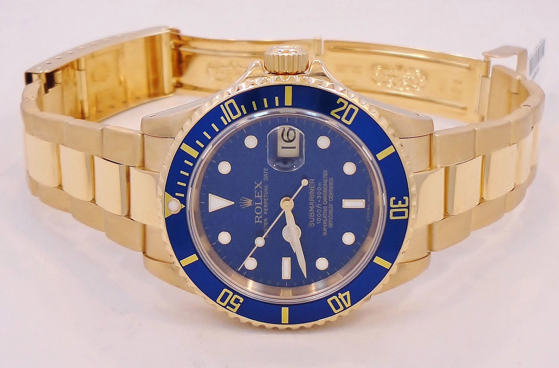 ROLEX Submariner 16618 18k Yellow Gold Oyster Blue Dial & Bezel