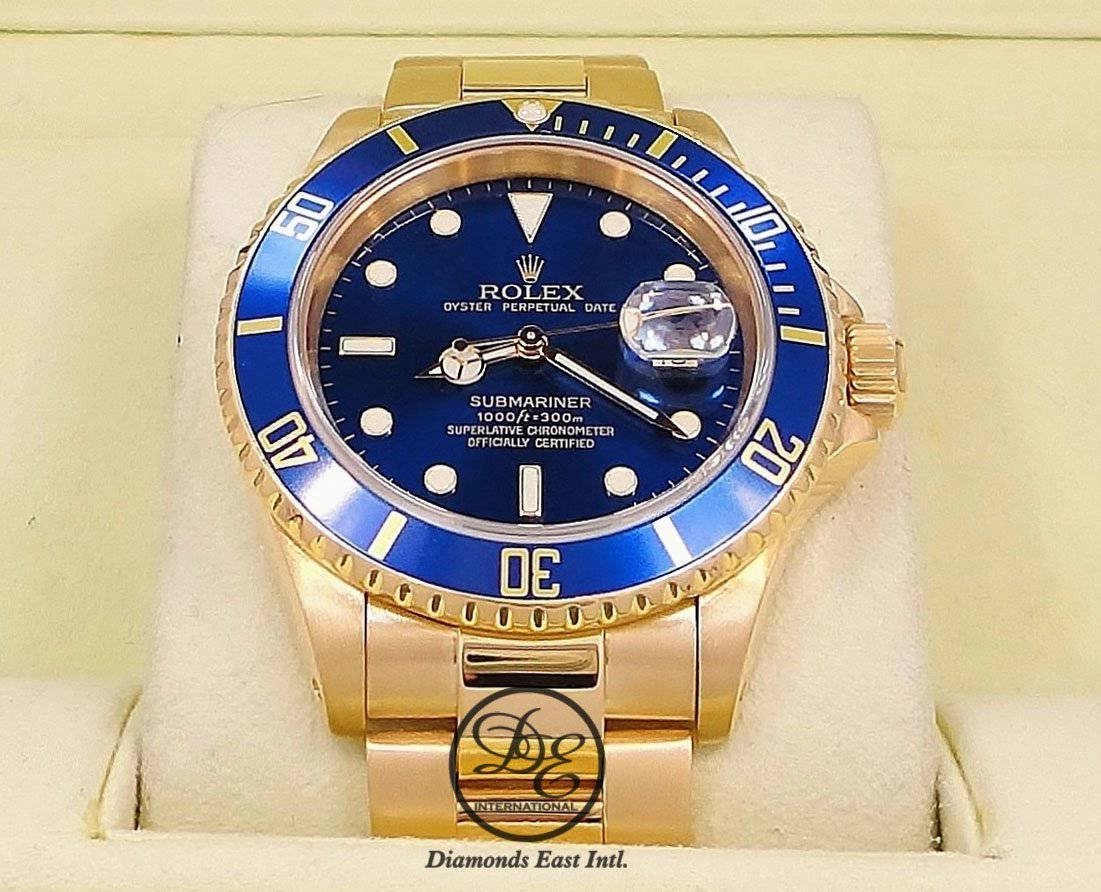 ROLEX Submariner 16618 18k Yellow Gold Oyster Blue Dial & Bezel