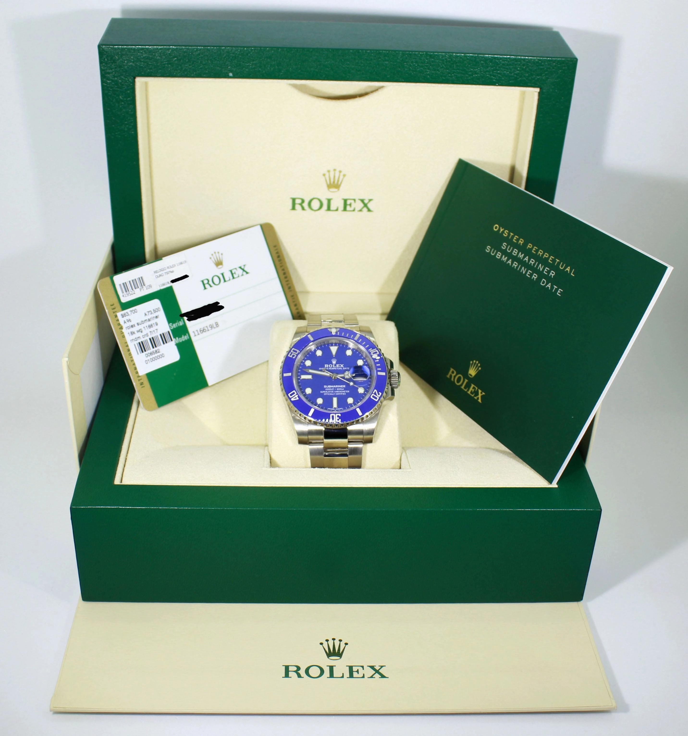 Rolex Submariner Date 116619lb Oyster Perpetual 18K White Gold Smurf BOX/PAPERS