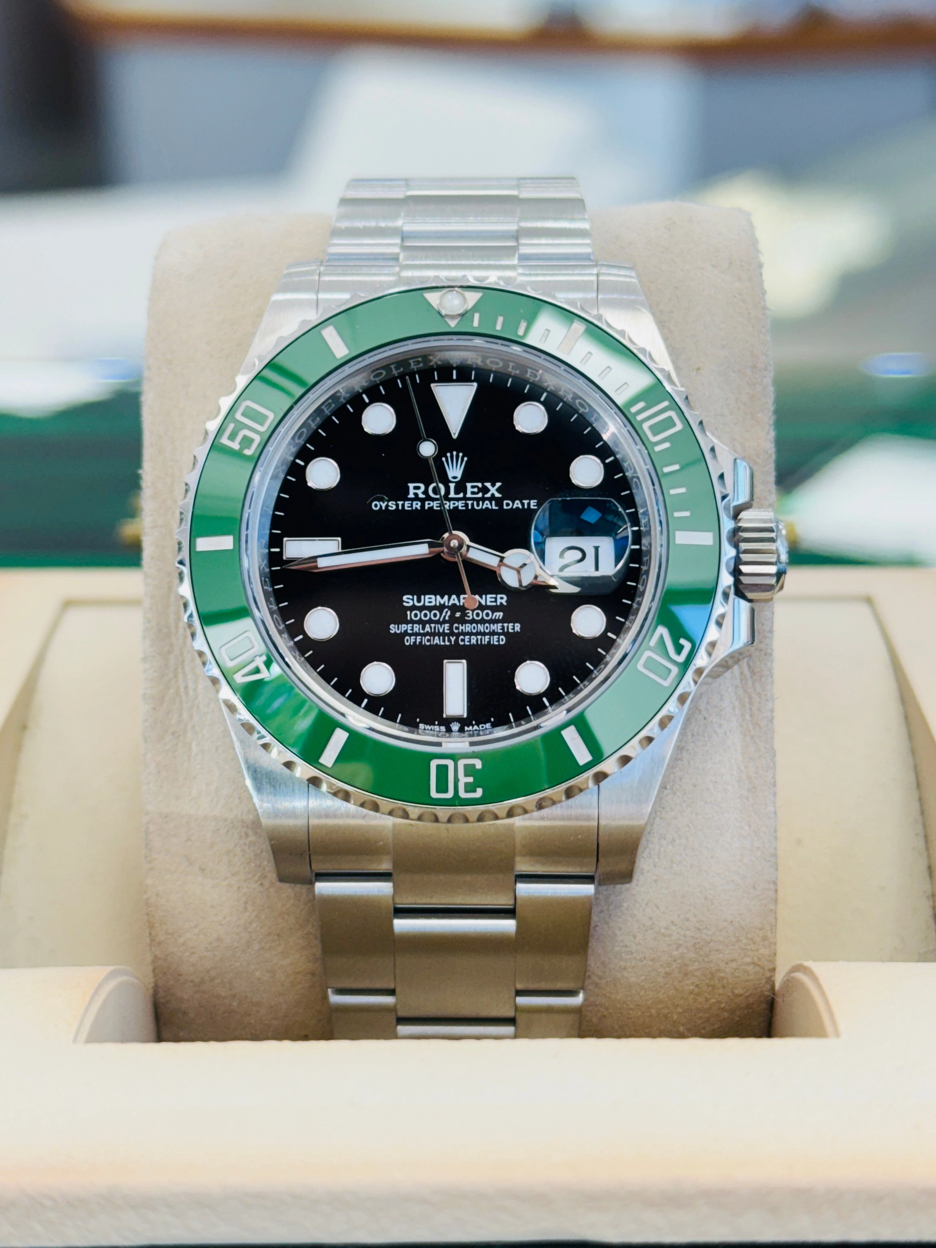 Rolex Submariner Date 126610LV 41mm Green Ceramic Bezel Box and Papers MINT