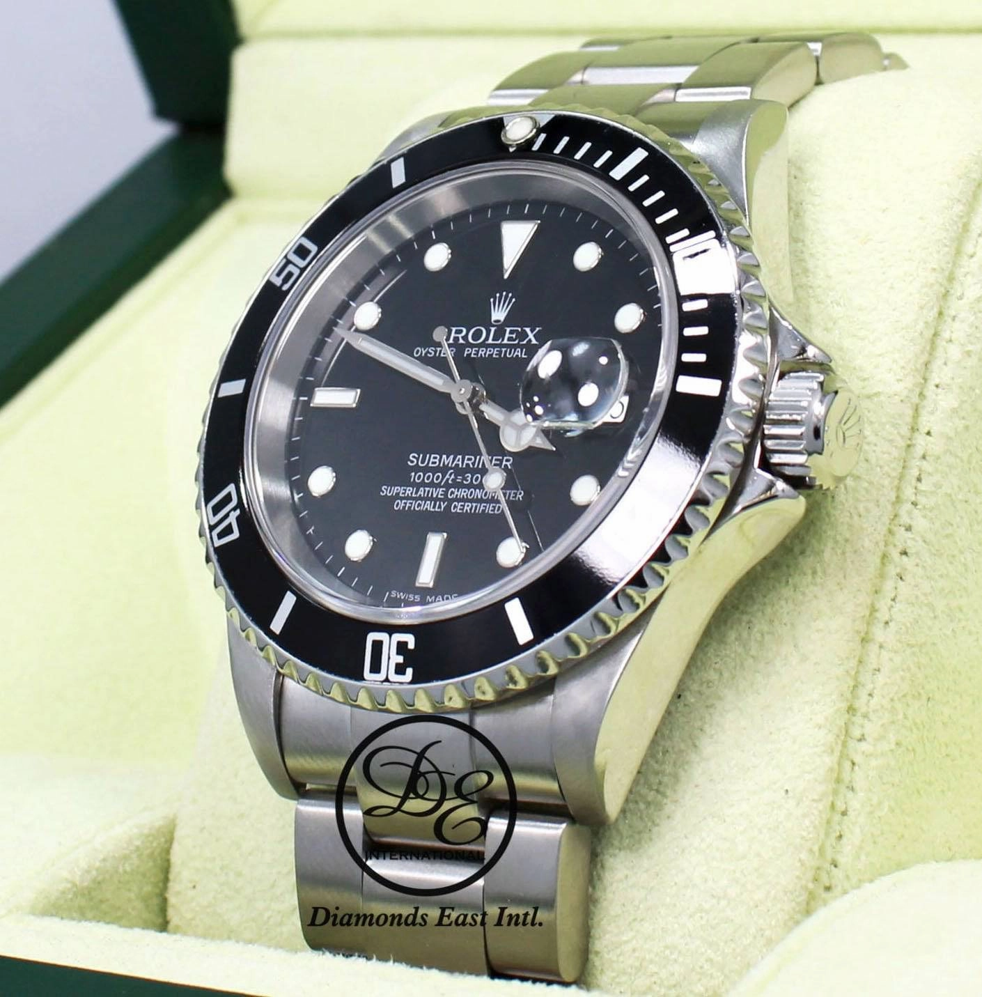 ROLEX Submariner Date 16610 NO HOLES IN CASE Oyster SS Black Dial Watch