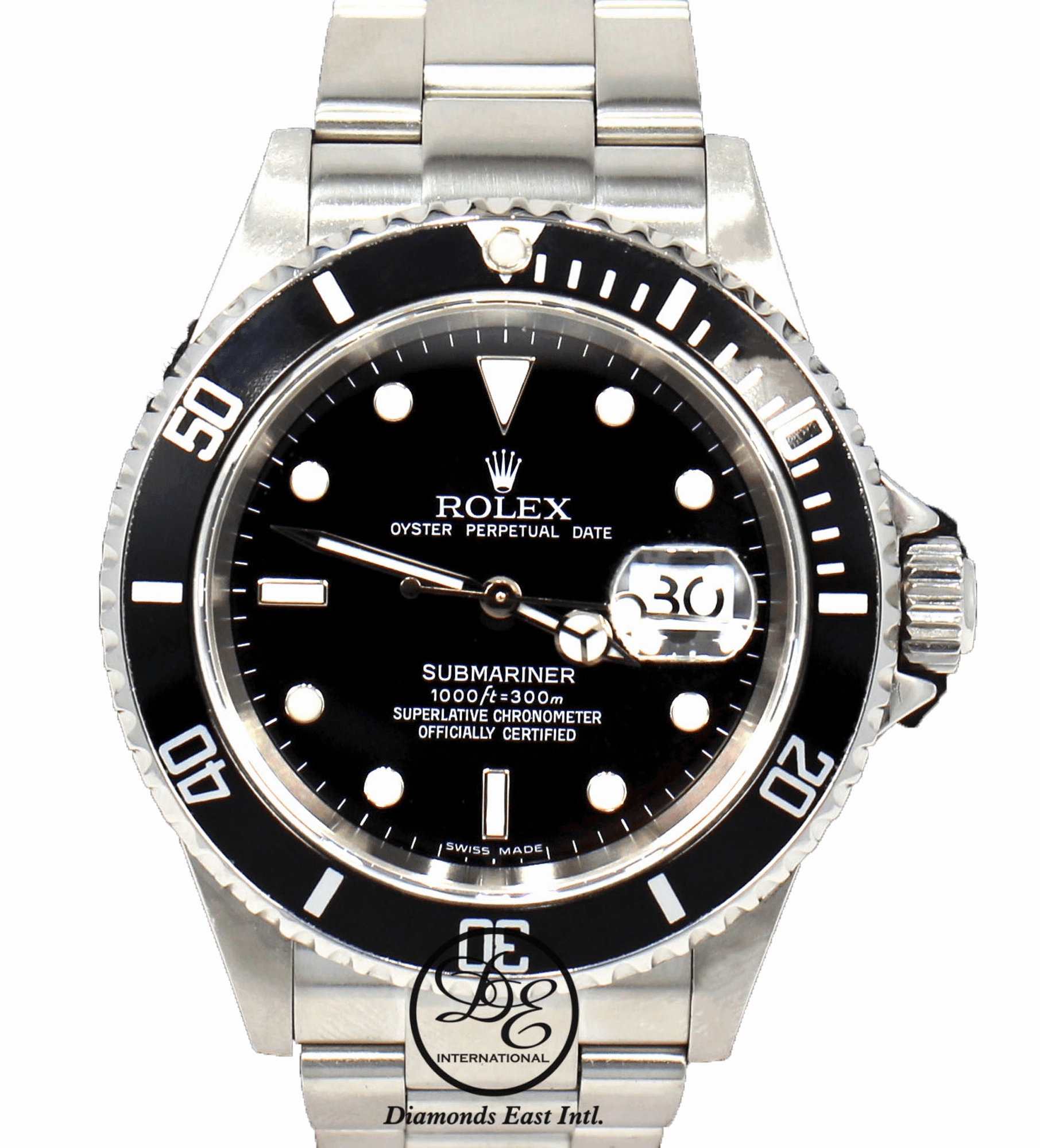 ROLEX Submariner Date 16610 NO HOLES IN CASE Oyster SS Black Dial Watch