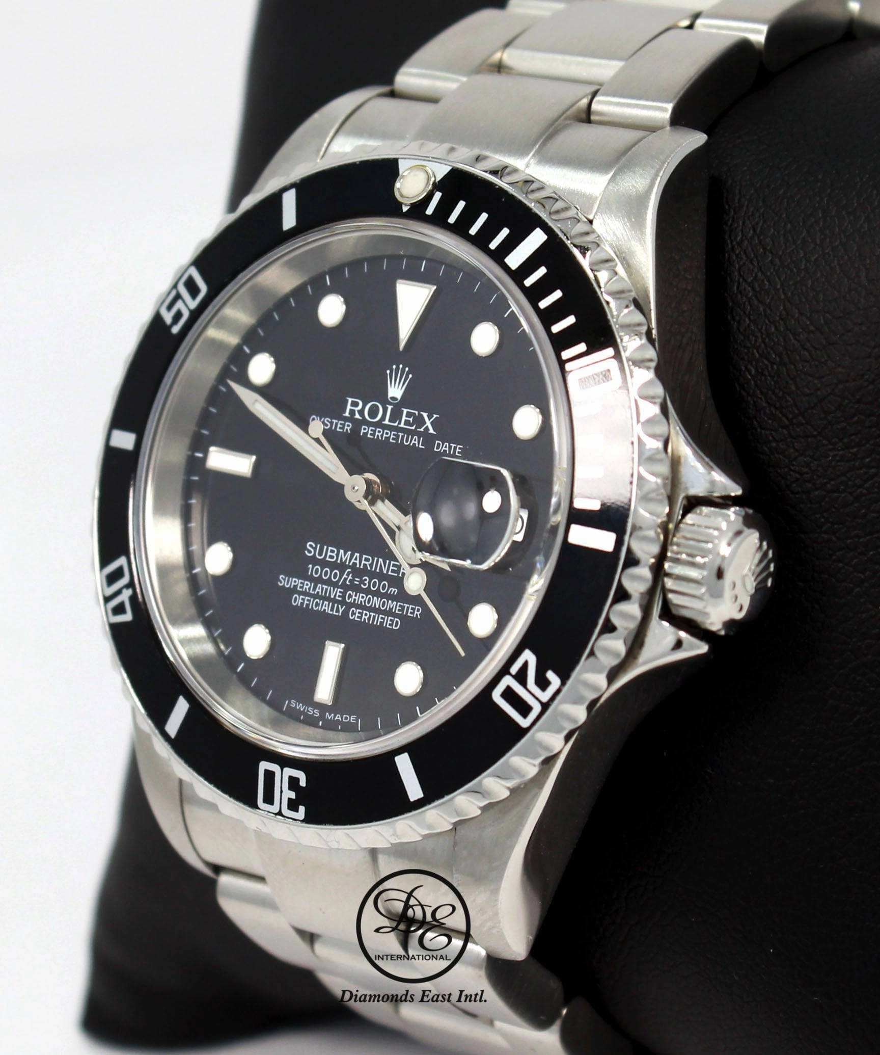 ROLEX Submariner Date 16610 NO HOLES IN CASE Oyster SS Black Dial Watch