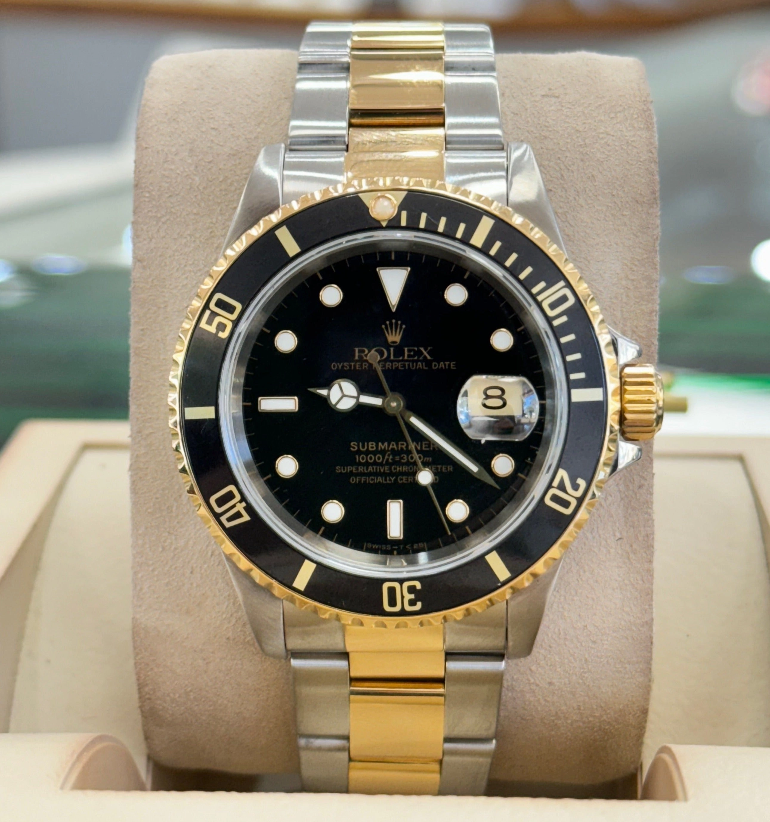 Rolex Submariner Date 16613 Stainless & Gold Black Dial Box and Papers COMPLETE SET MINT